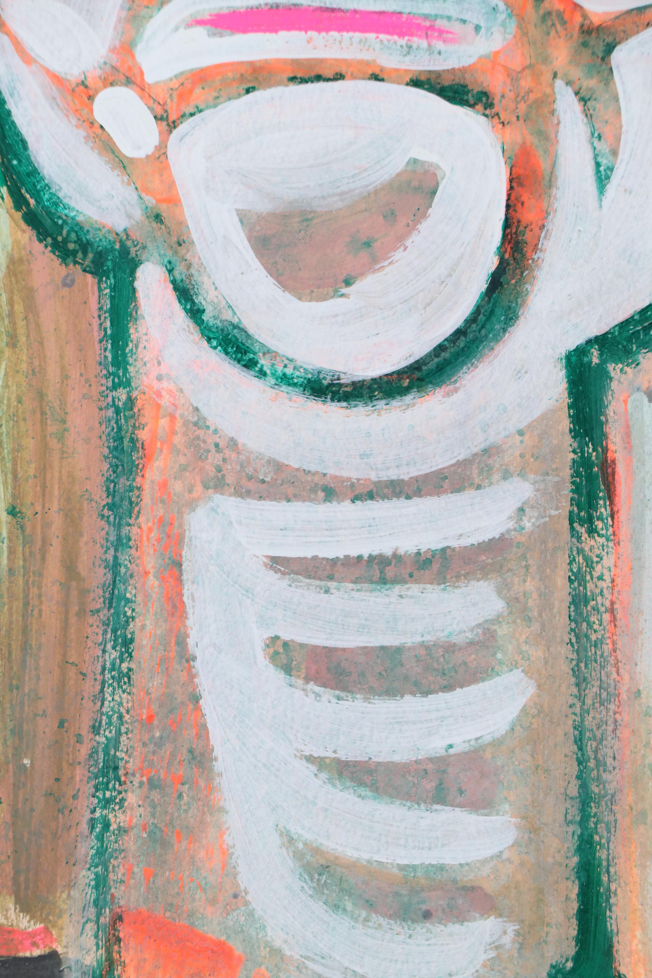 Harry Hilson Acrylic Painting of Stylized Portrait, Late 20th Century