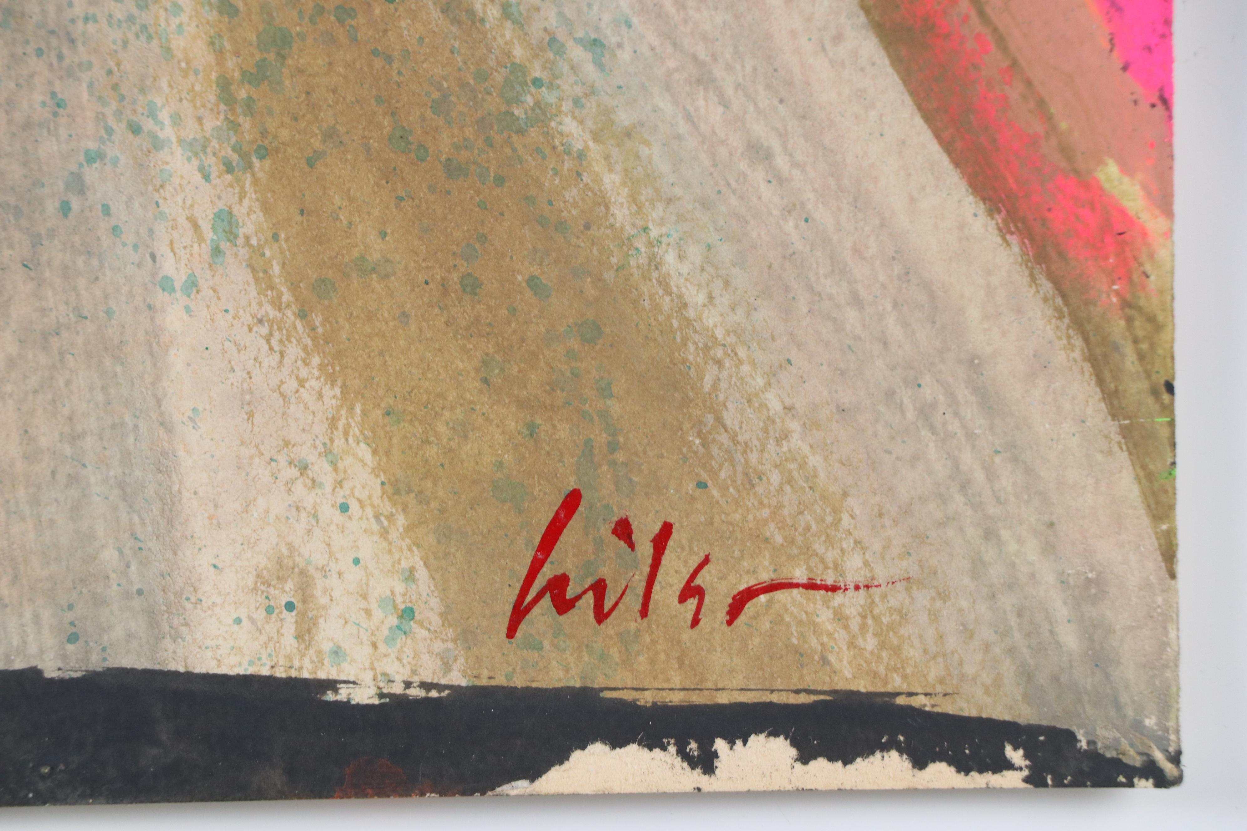 Harry Hilson Acrylic Painting of Stylized Portrait, Late 20th Century