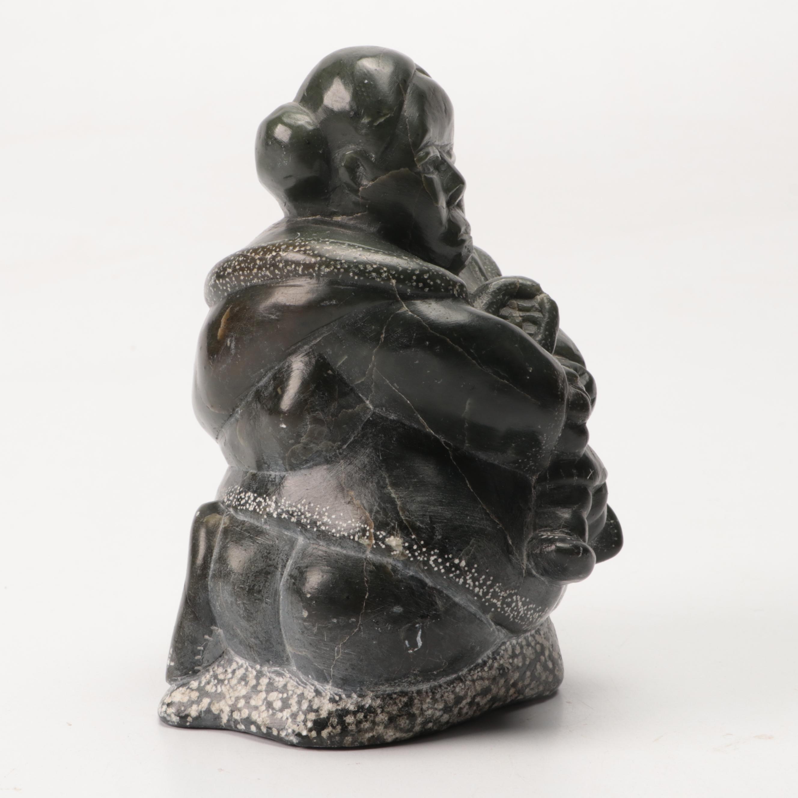 Inuit Soapstone Carved Figure of Mother with Child