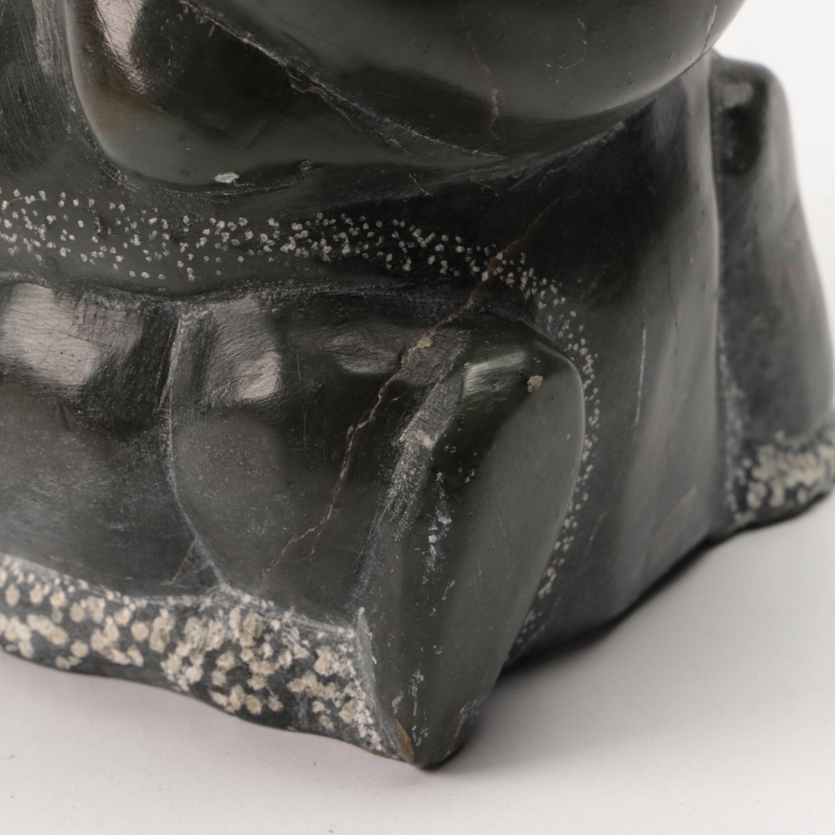 Inuit Soapstone Carved Figure of Mother with Child