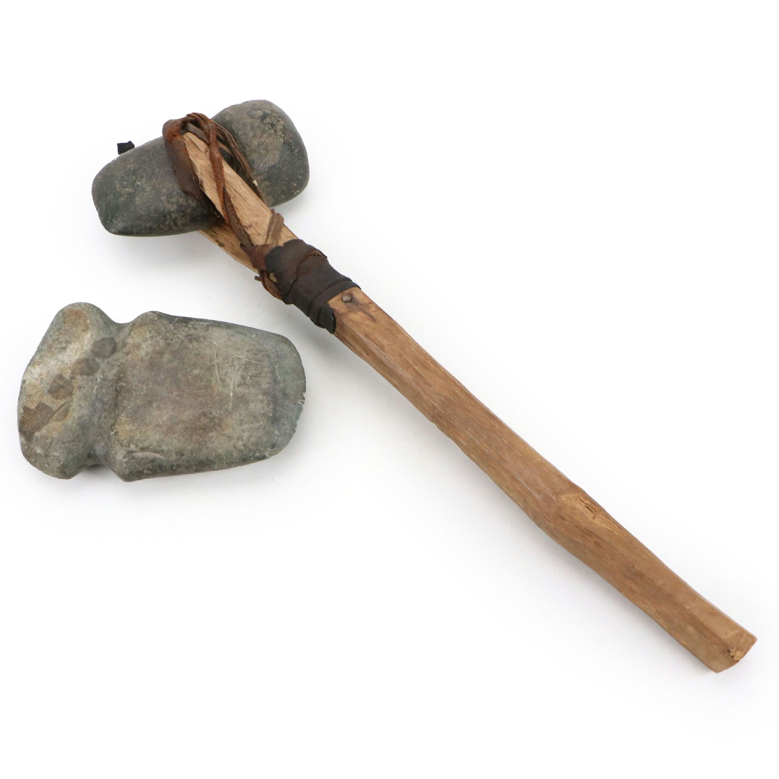 Grooved Stone Axe and Axe Head