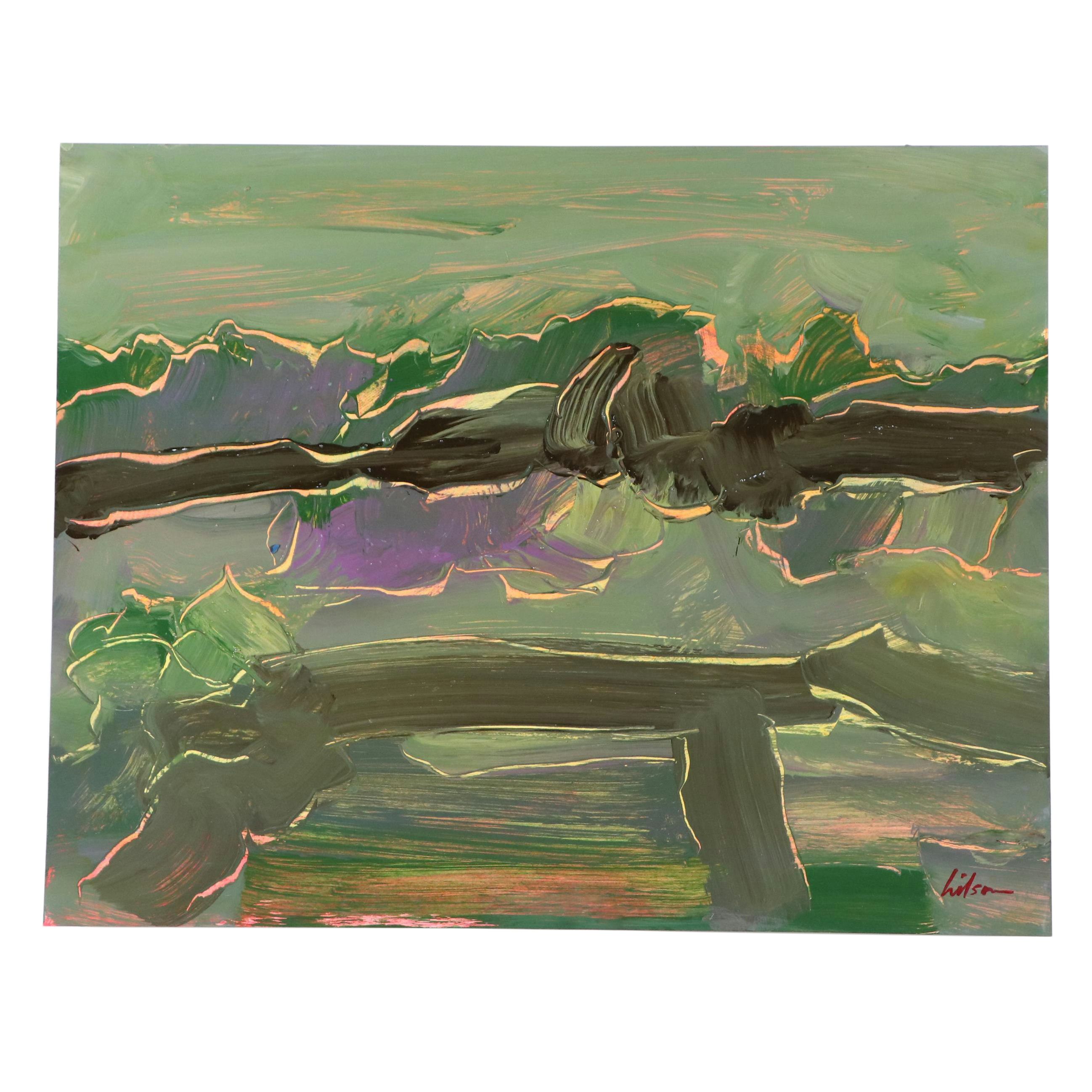 Harry Hilson Expressionist Landscape Acrylic Painting, Late 20th Century