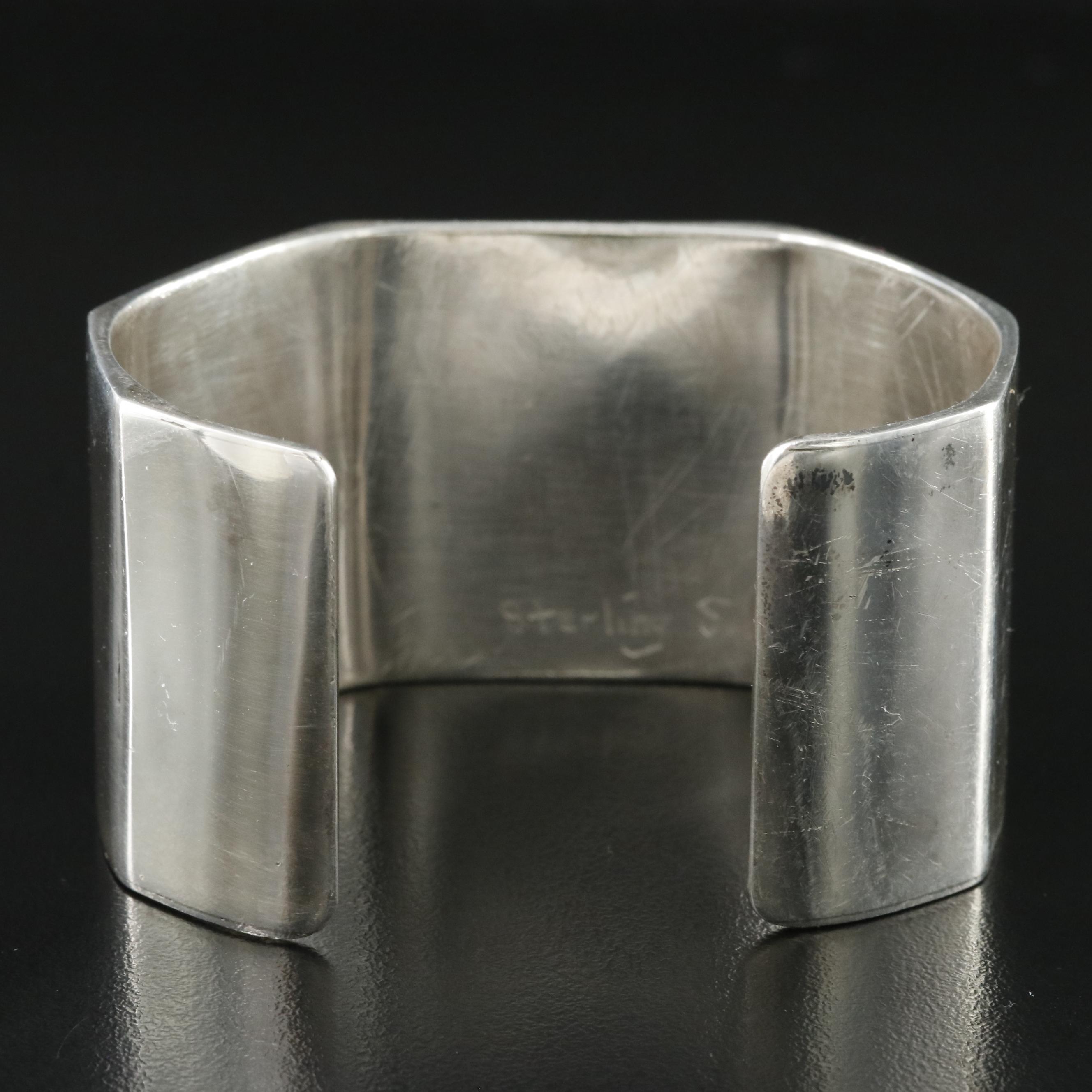 Southwestern Bernard Barton Sterling Kokopelli & Man in the Maze Overlay Cuff