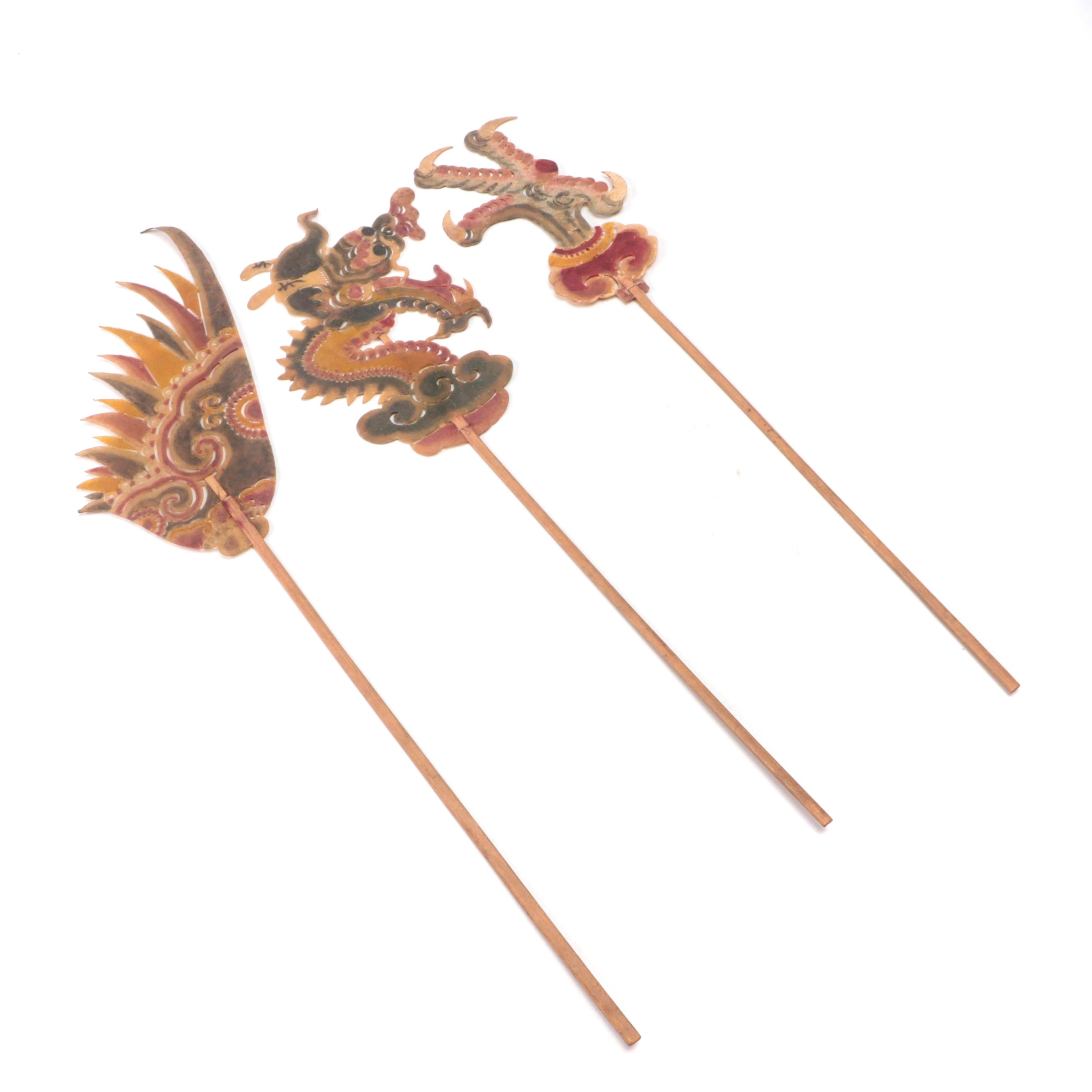 Chinese Dragon with Talon and Wing Vellum Shadow Puppet on Wood Sticks