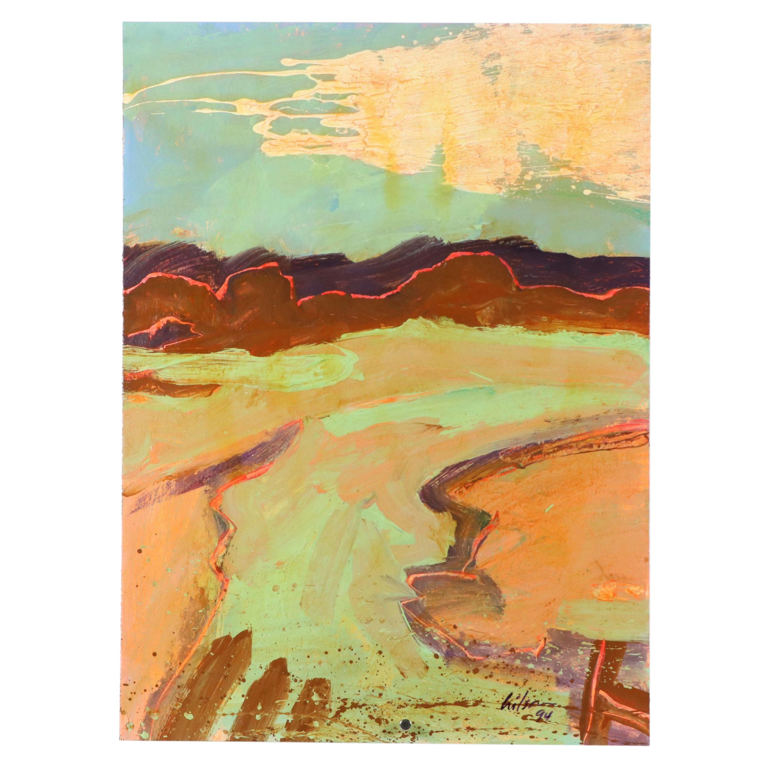 Harry Hilson Expressionist Landscape Acrylic Painting, 1994
