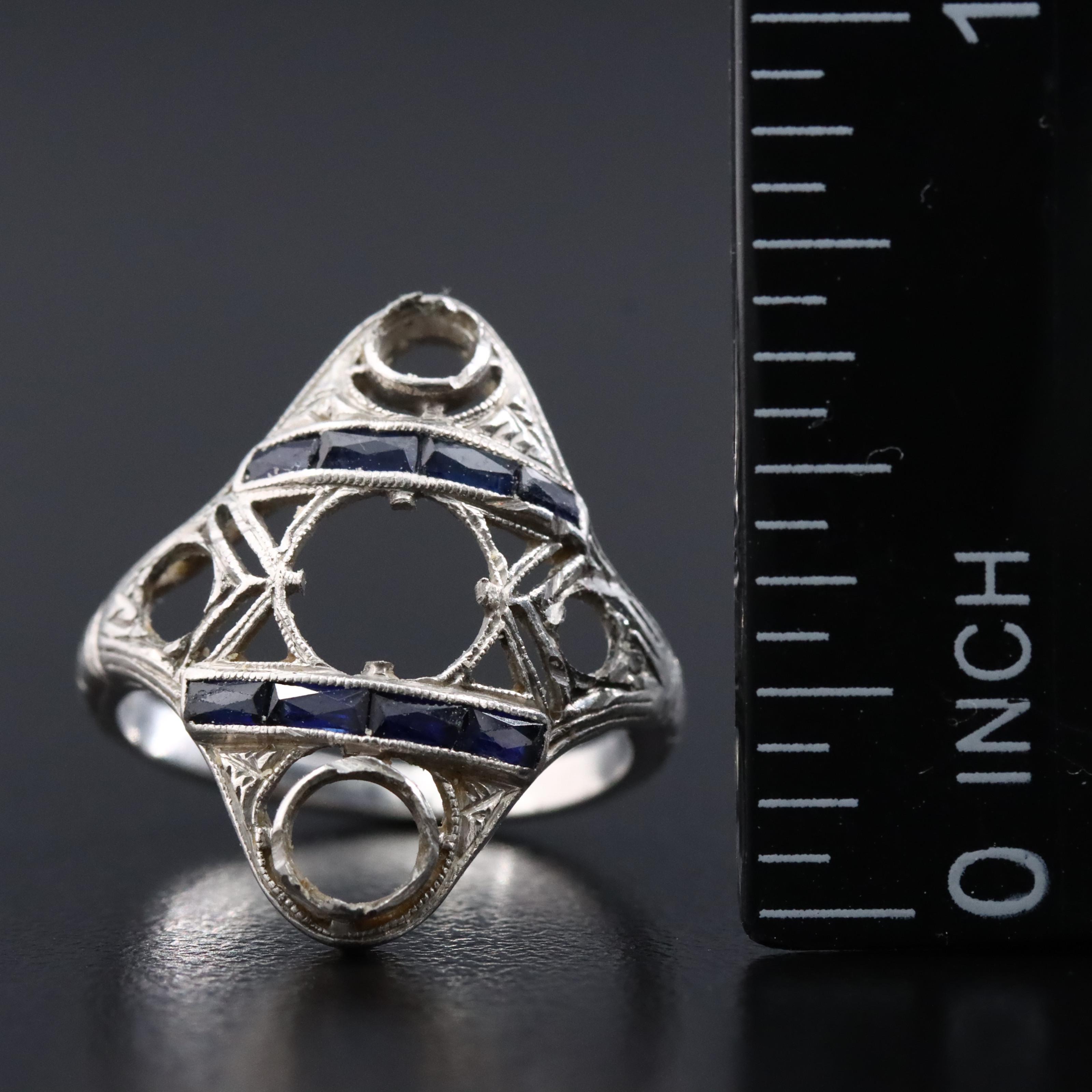 Art Deco Platinum Semi Mount Ring with Sapphires