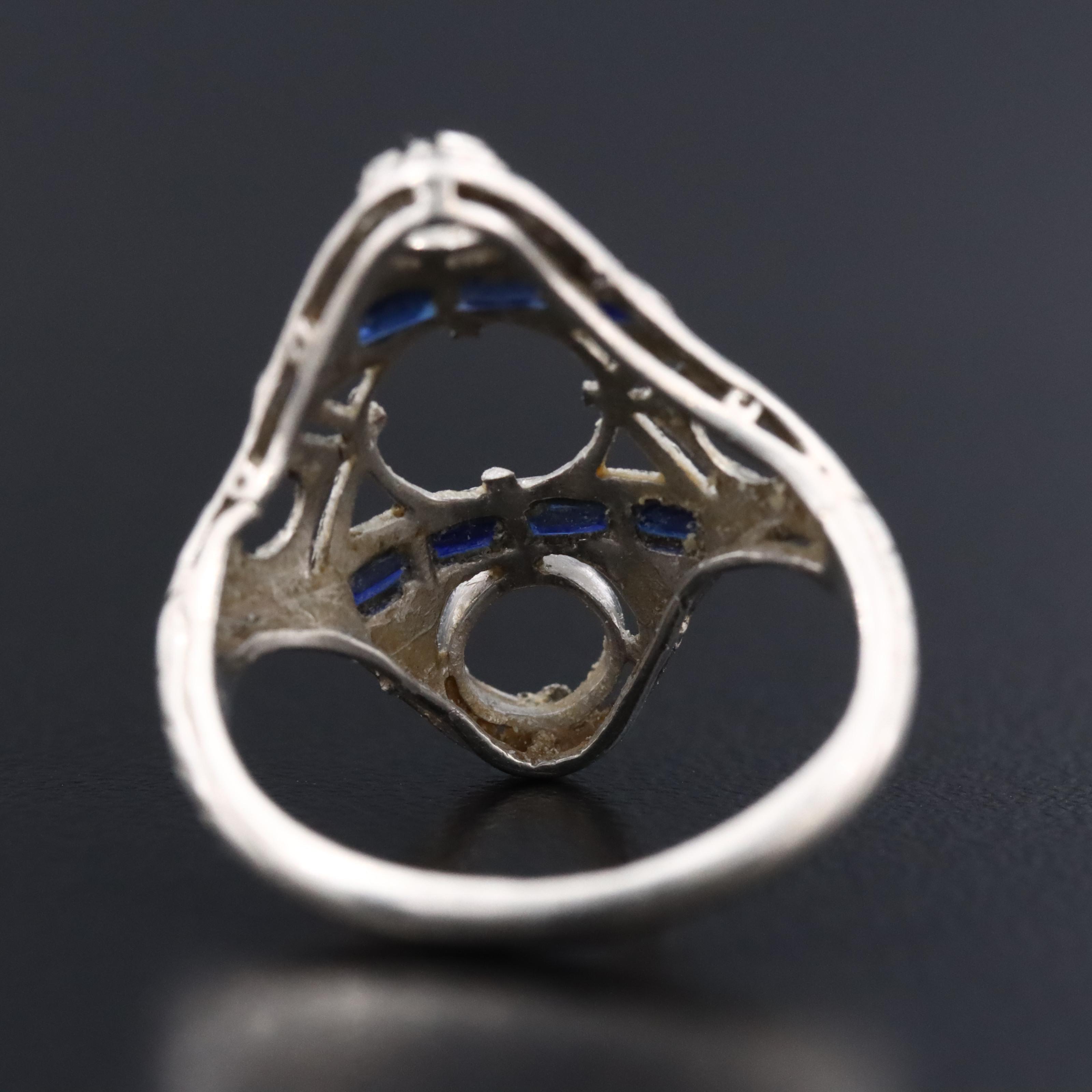 Art Deco Platinum Semi Mount Ring with Sapphires