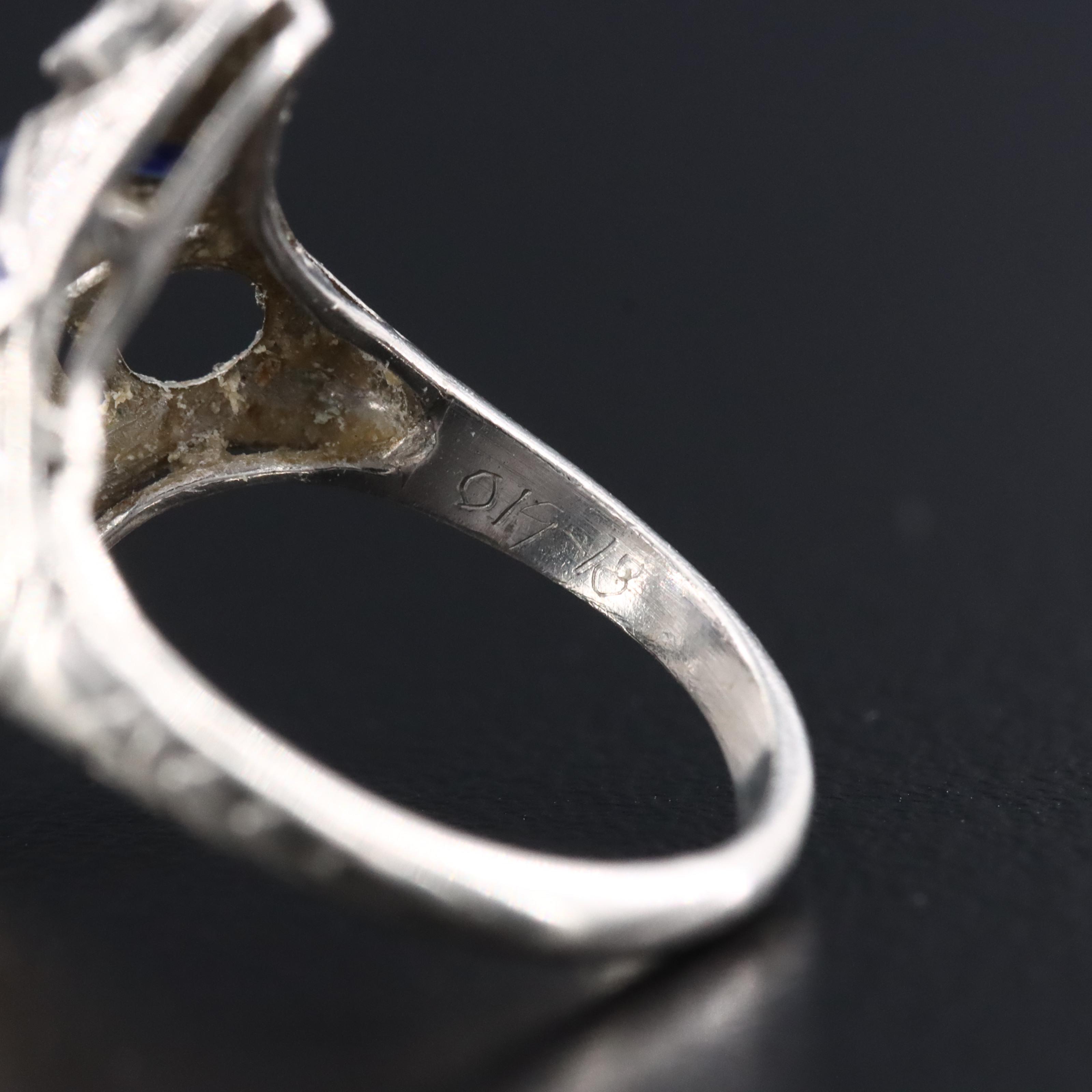 Art Deco Platinum Semi Mount Ring with Sapphires