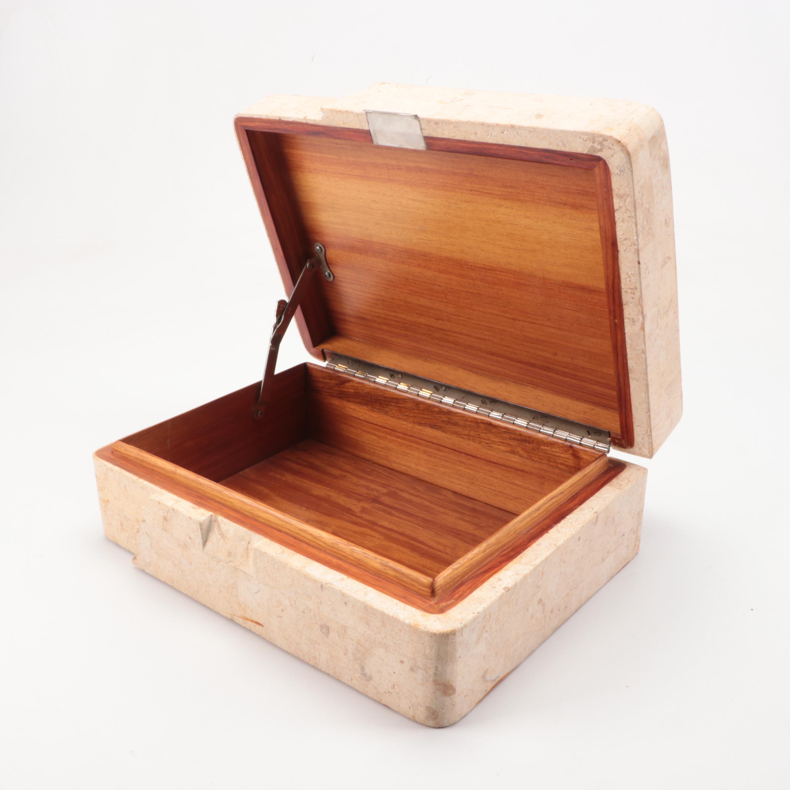 Tessellated Travertine and Cedar Wood Box