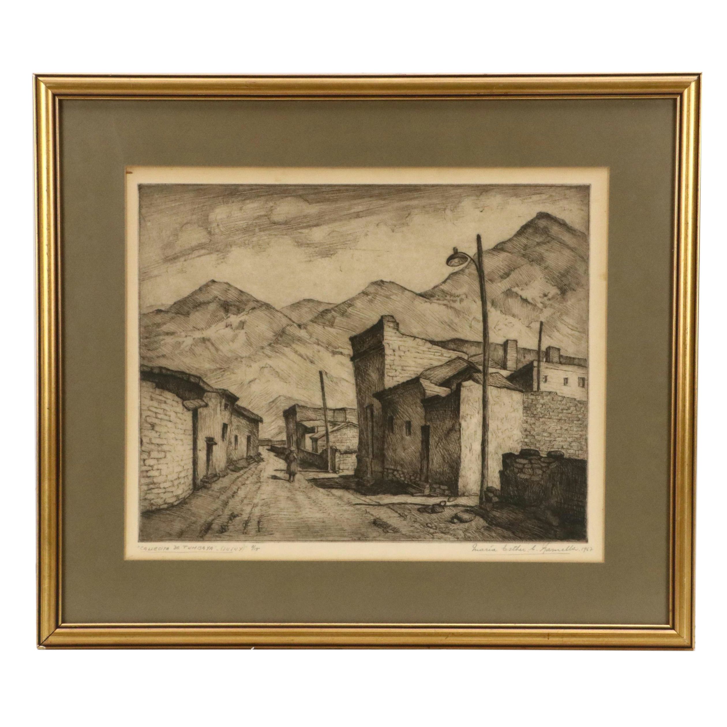 María Ramella Etching "Callecita de Tumbaya (Little Street of Tumbaya)," 1967