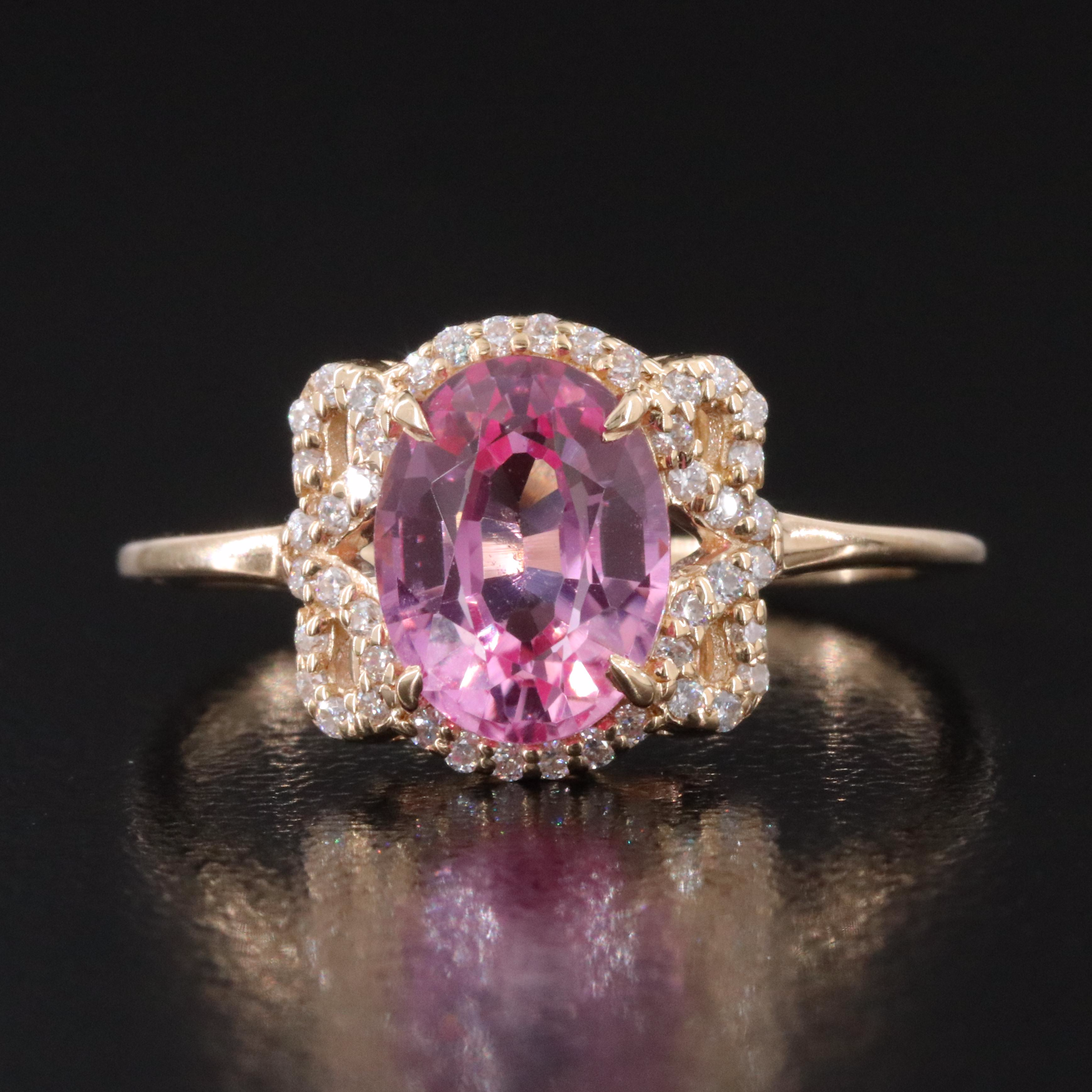 14K Pink Sapphire and Moissanite Ring with IGI Jewelry Report