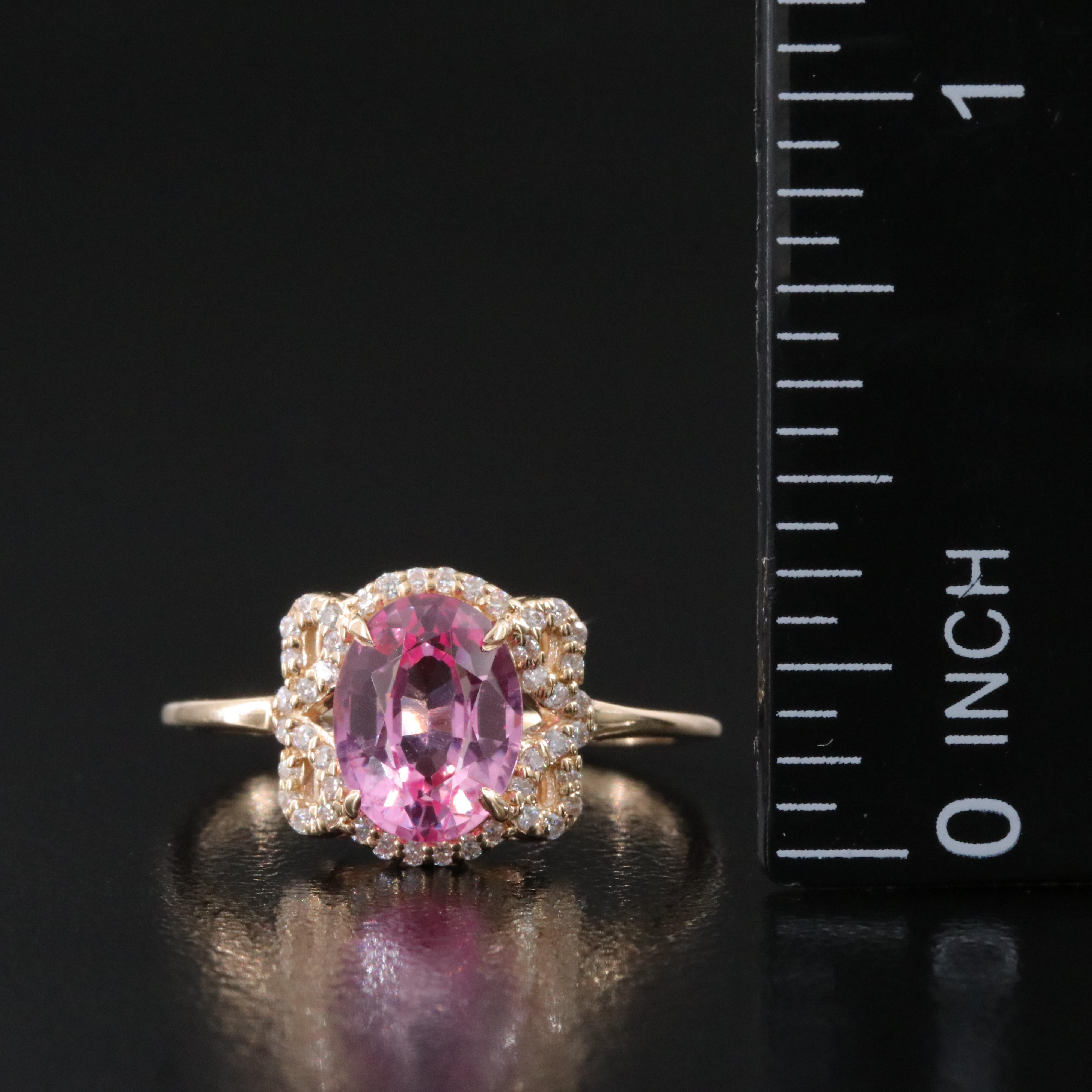 14K Pink Sapphire and Moissanite Ring with IGI Jewelry Report