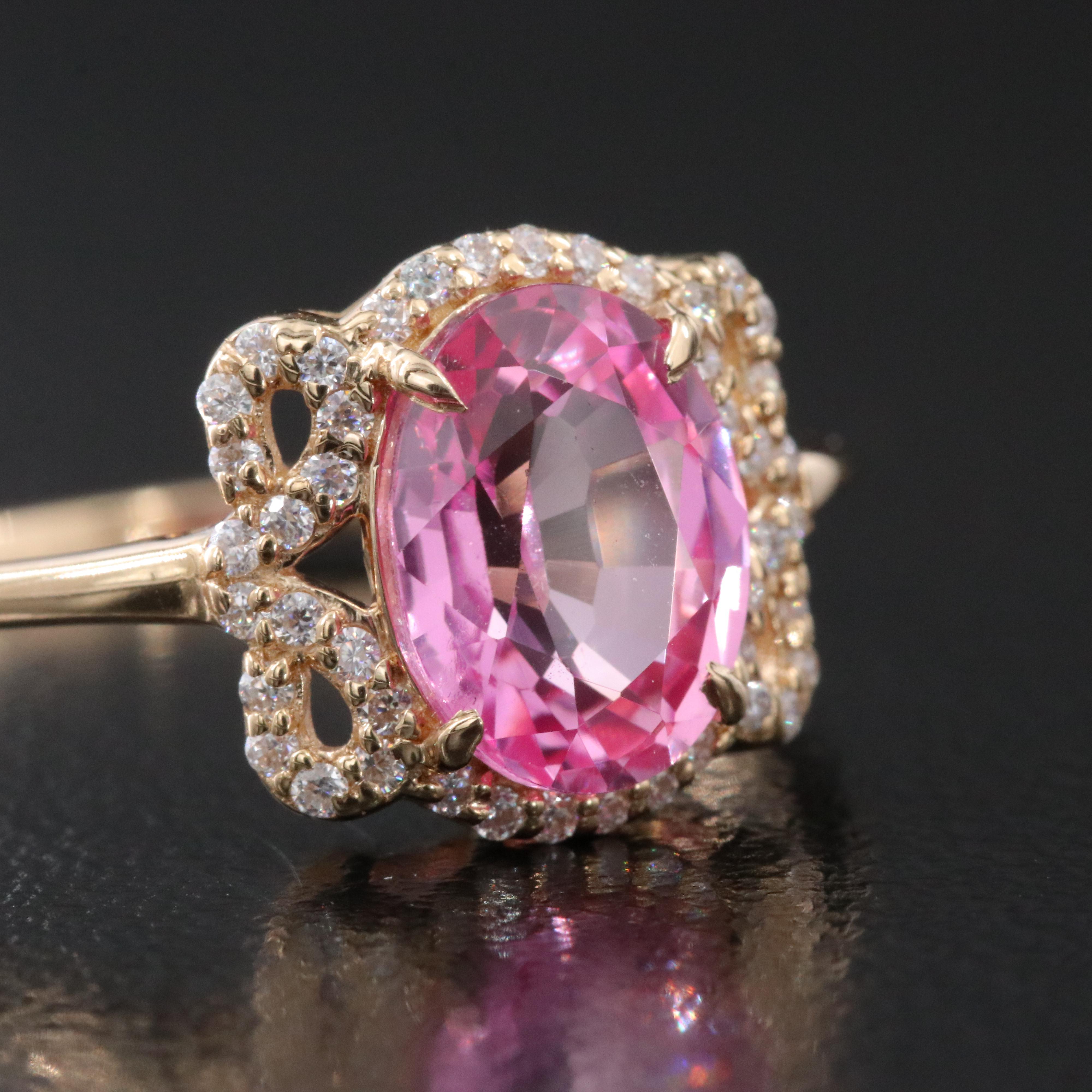14K Pink Sapphire and Moissanite Ring with IGI Jewelry Report