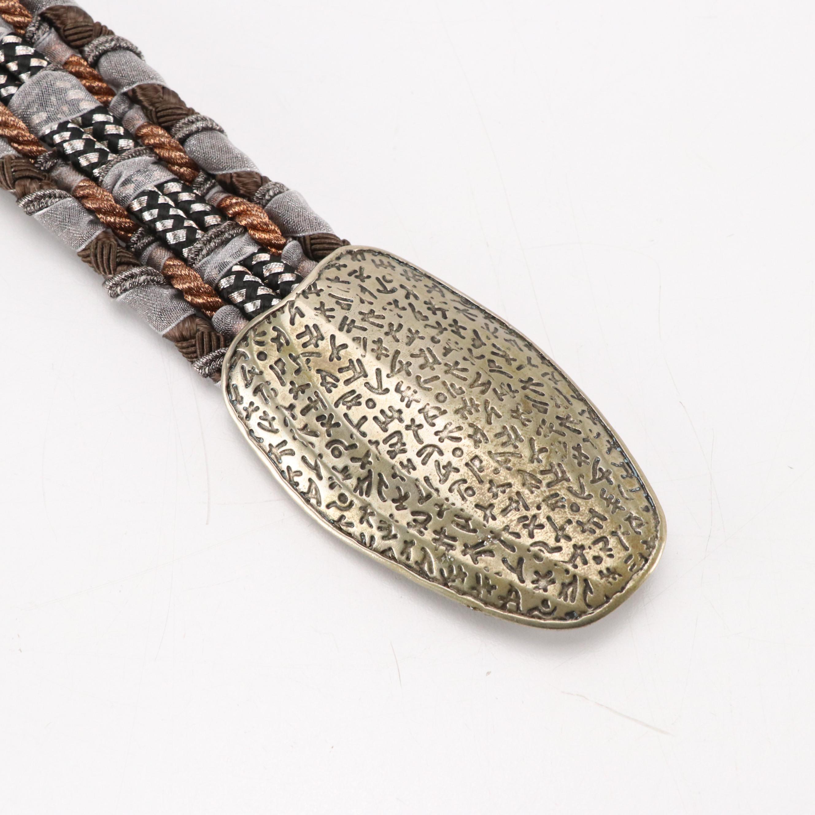 Alex & Lee - Love & Peace Artisan Buckle Woven Cord Belt, circa 1980