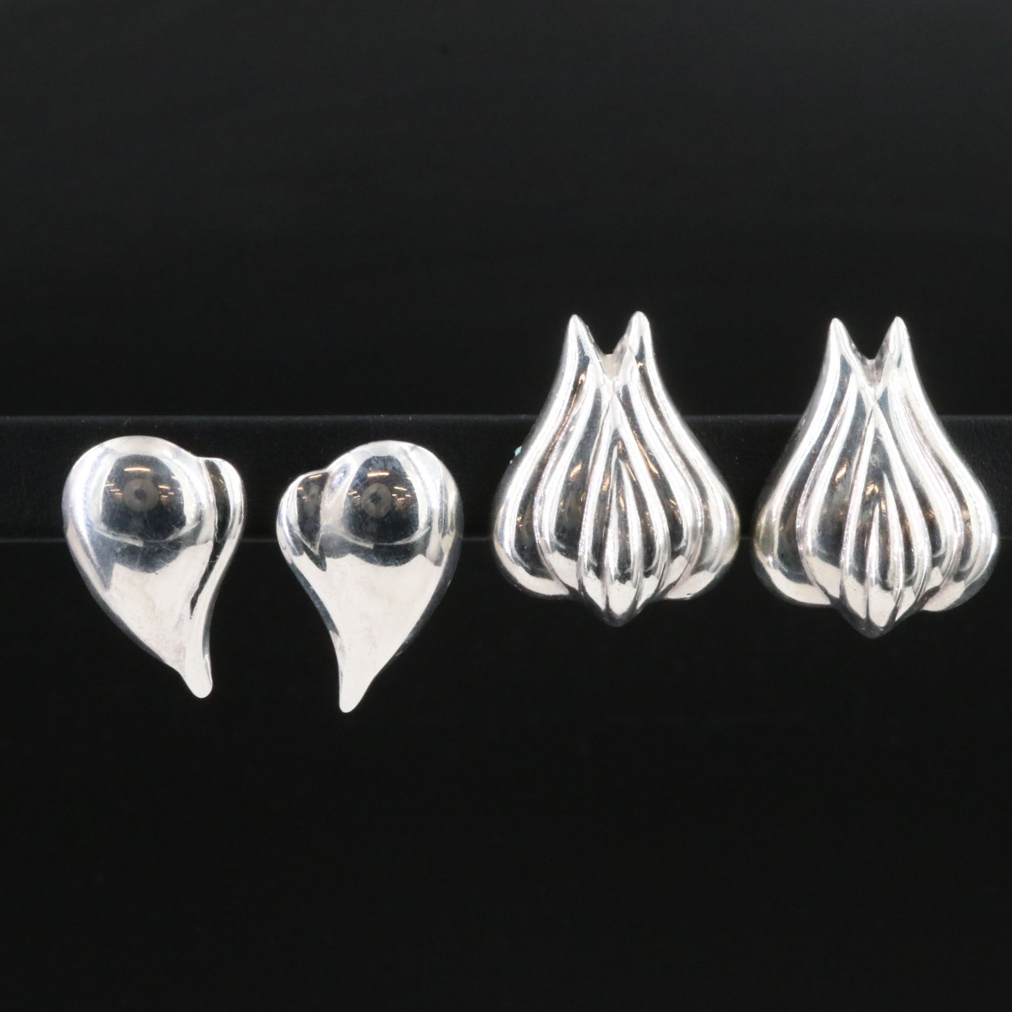 Mexican Sterling Tulip and Heart Earrings