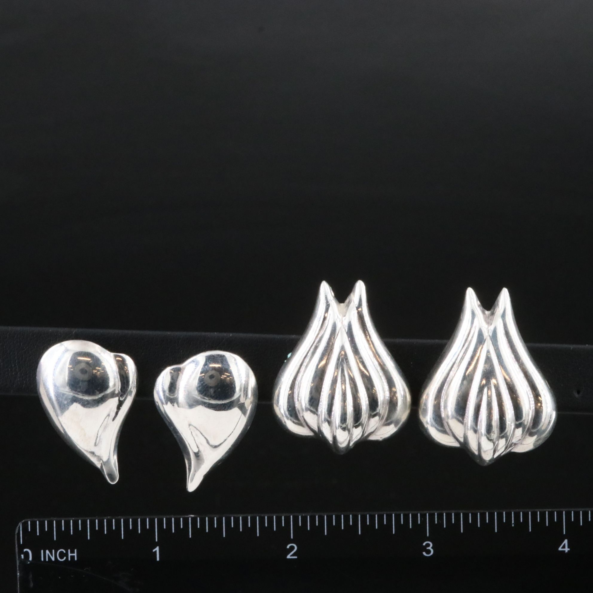 Mexican Sterling Tulip and Heart Earrings