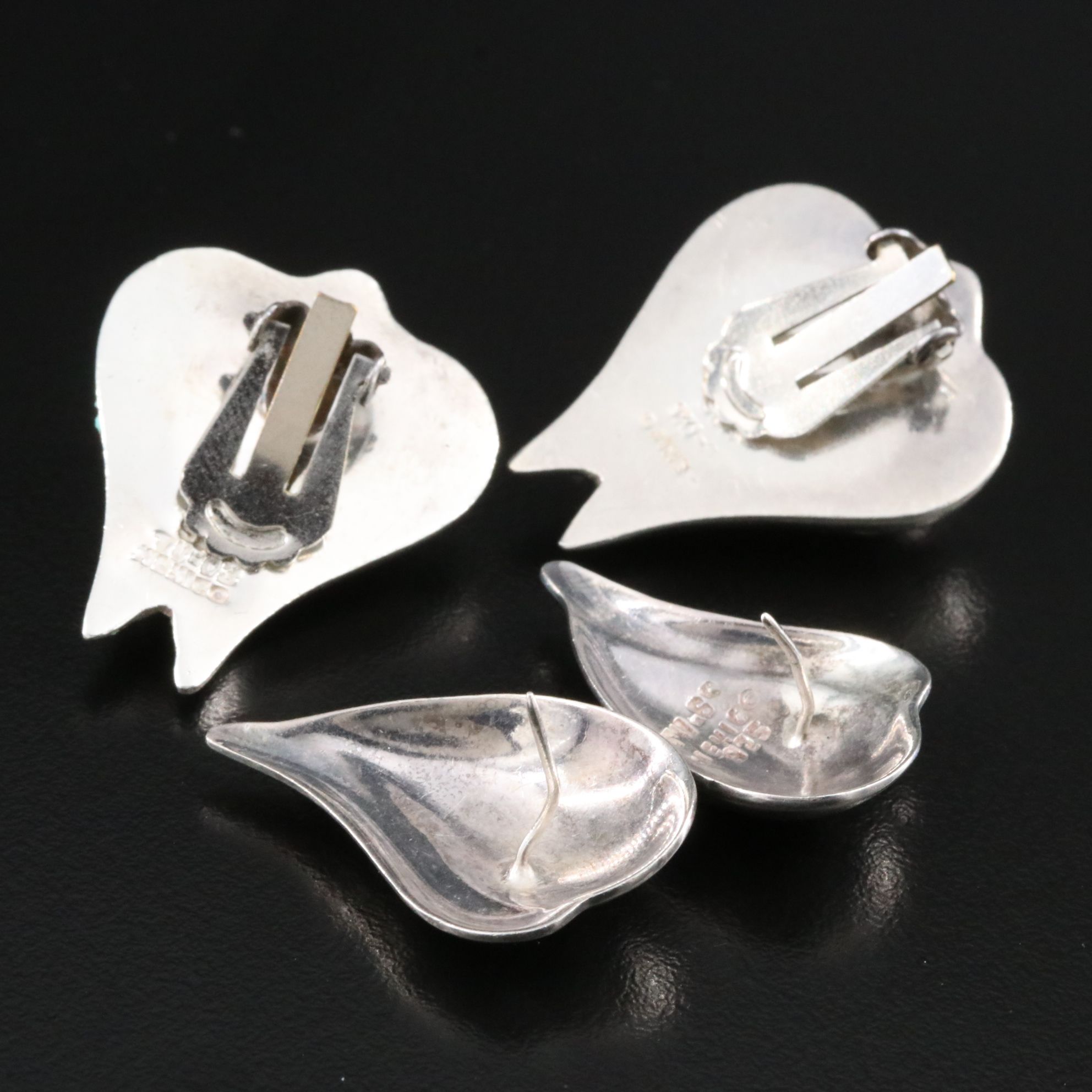 Mexican Sterling Tulip and Heart Earrings