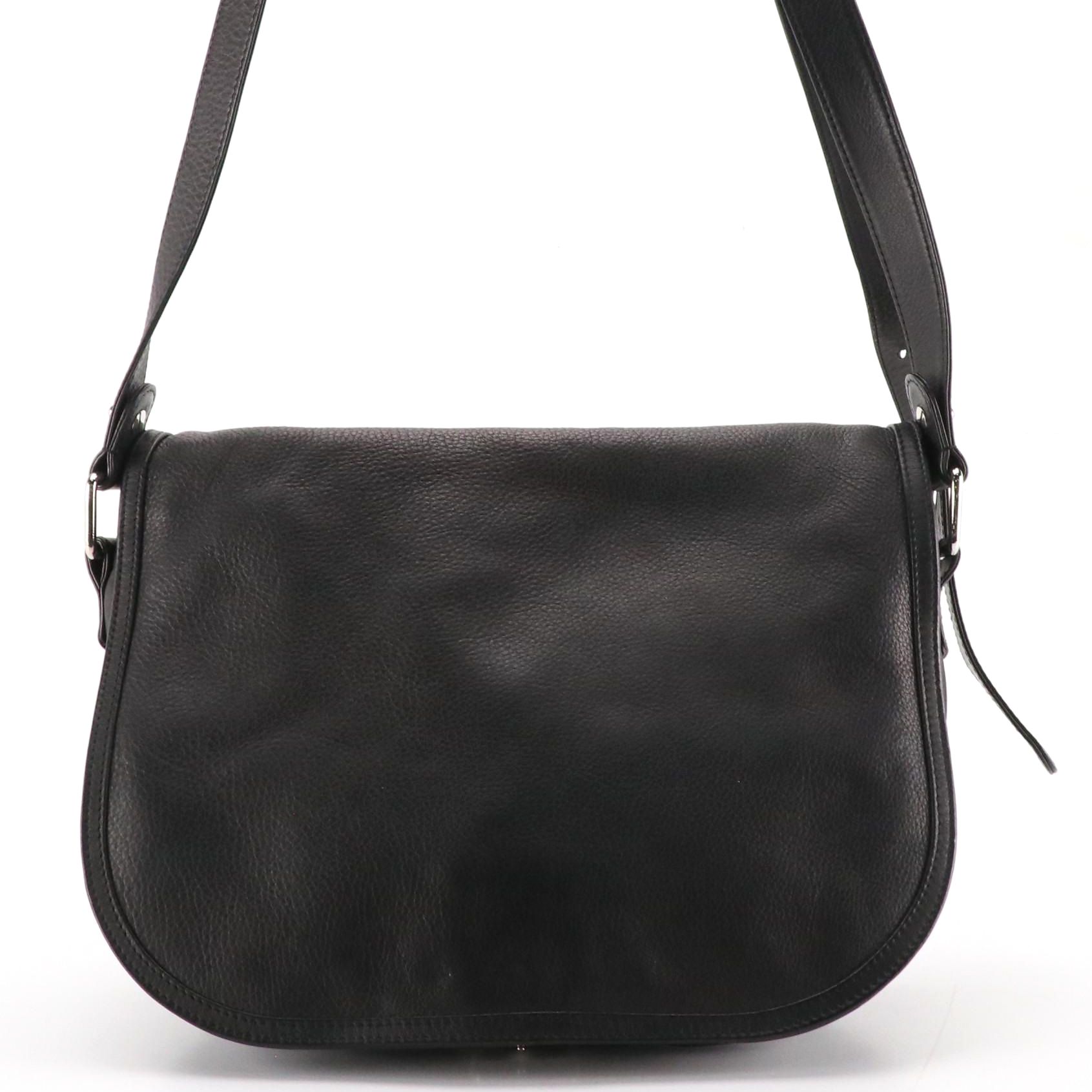 Balmain Ring-Strap Crossbody Satchel in Black Calfskin Leather