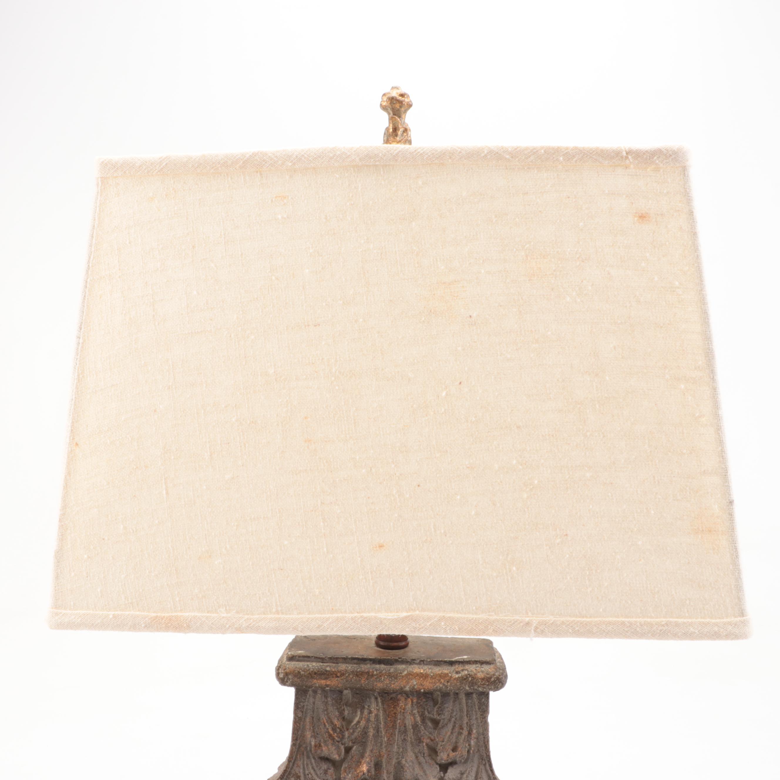 Neoclassical Corinthian Column Form Faux Stone Lamp on Glass Base