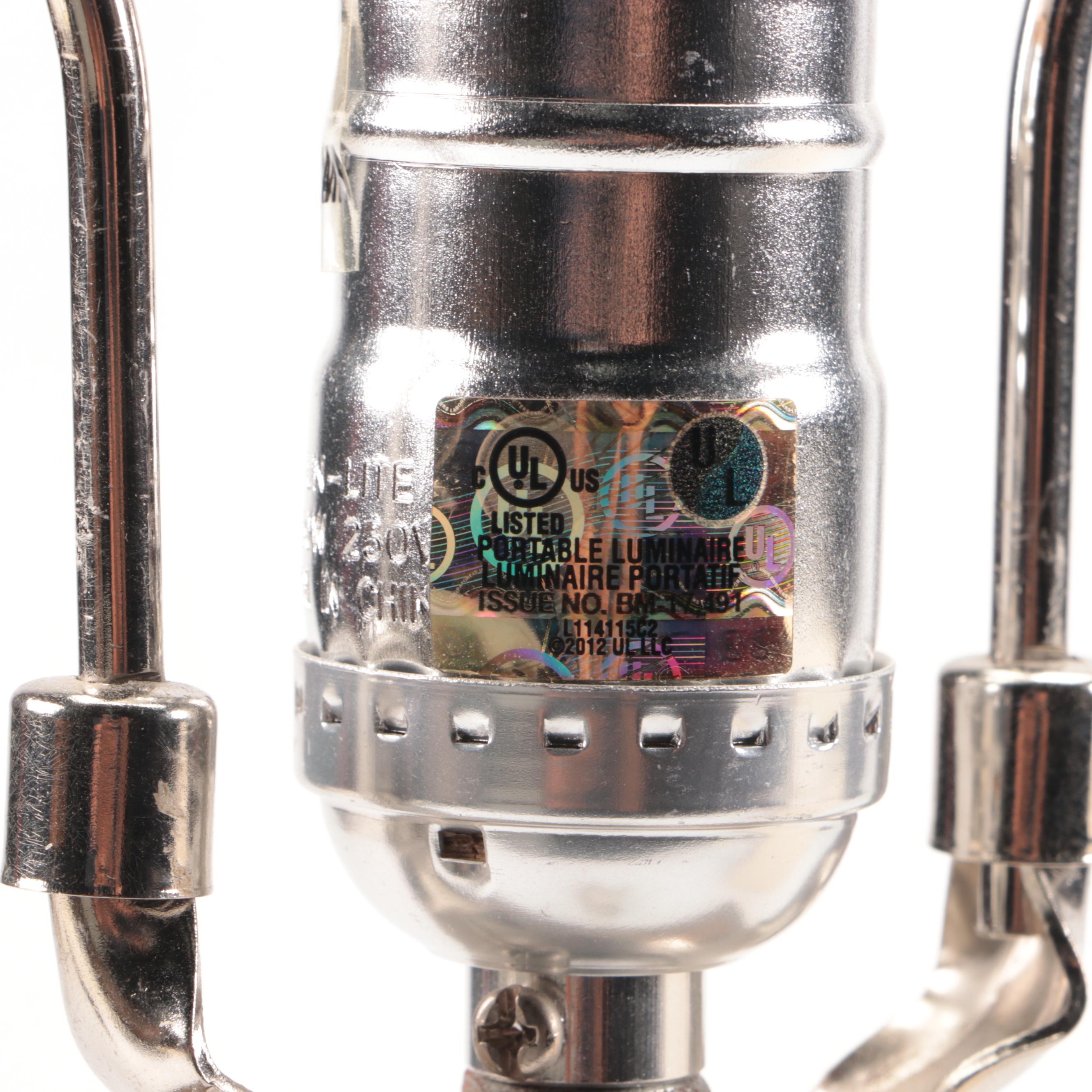 Neoclassical Corinthian Column Form Faux Stone Lamp on Glass Base