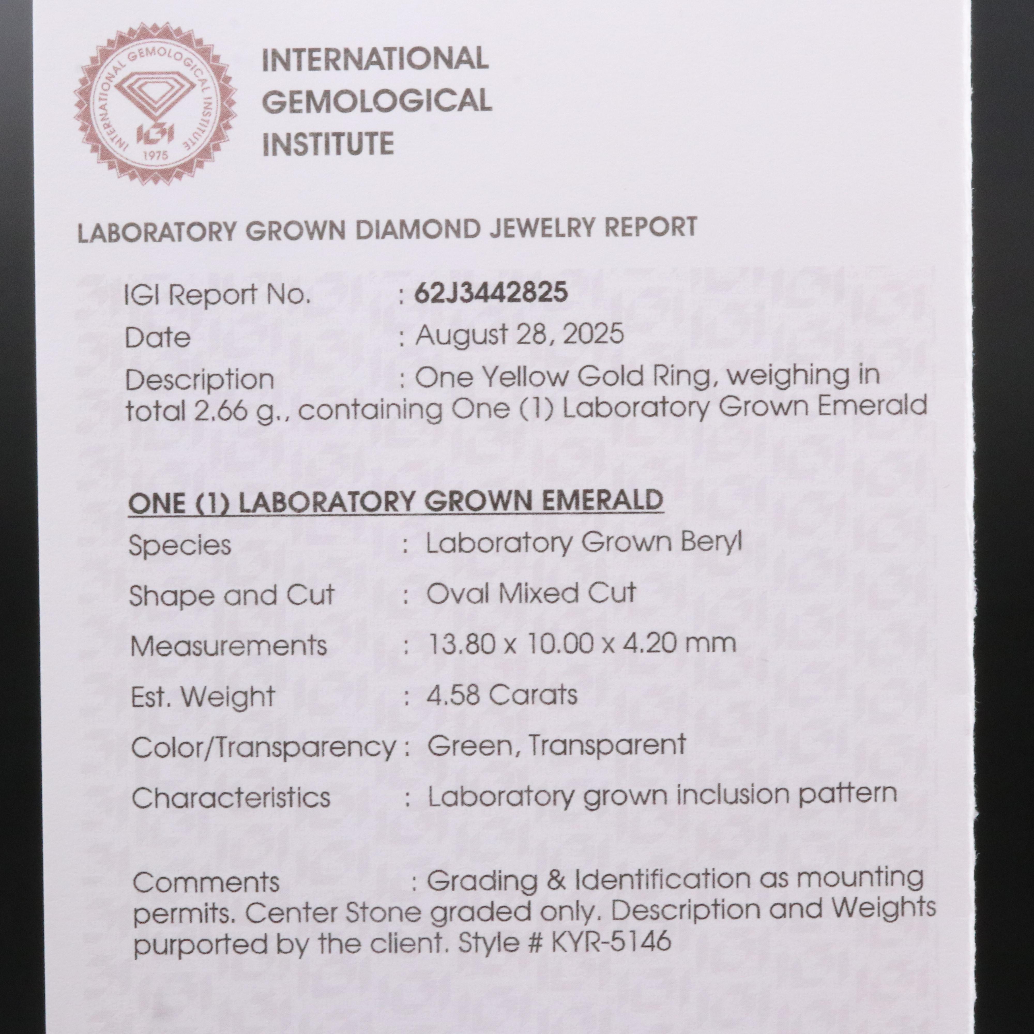 14K Emerald and Moissanite Ring with IGI Jewelry Report