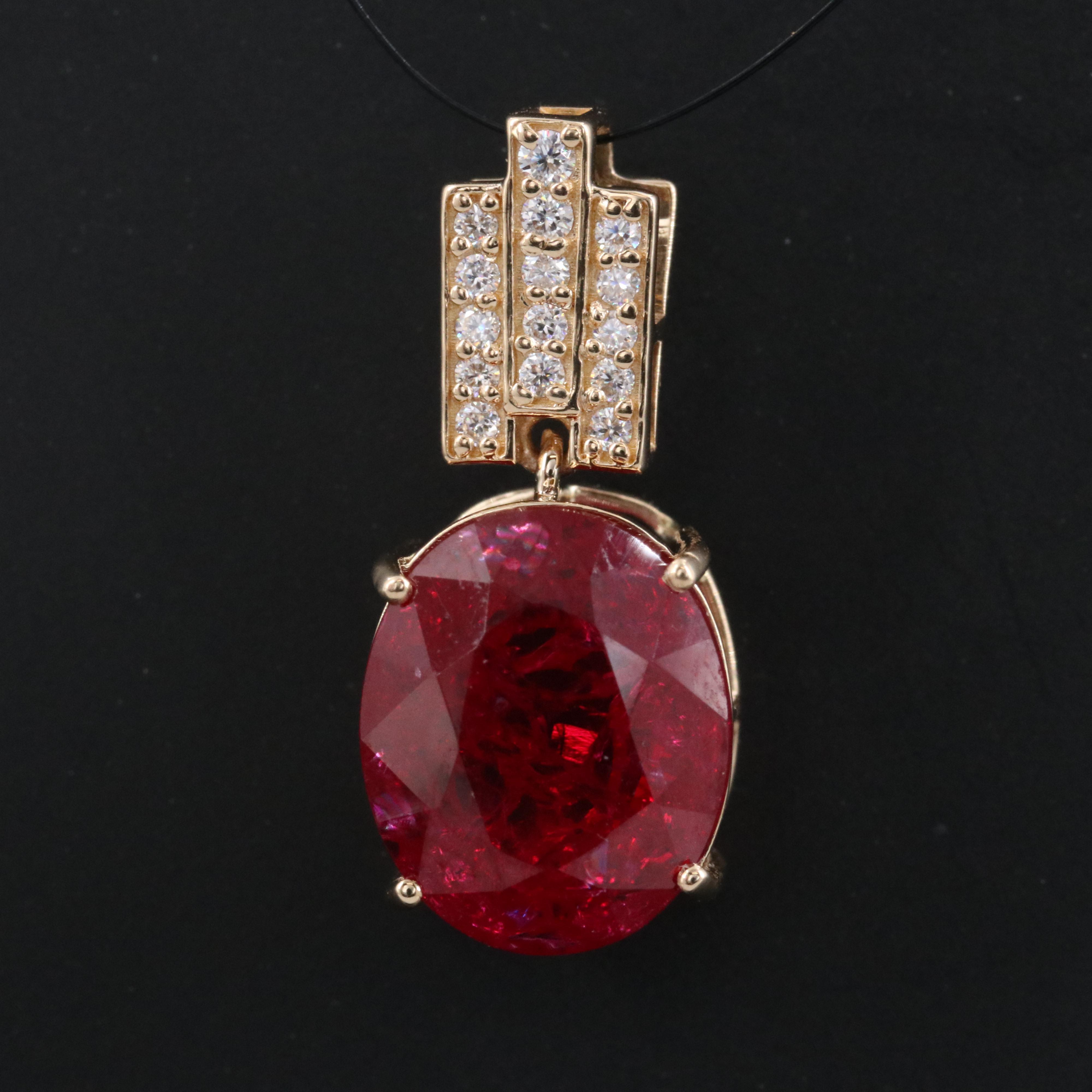 14K Ruby and Moissanite Pendant with IGI Jewelry Report