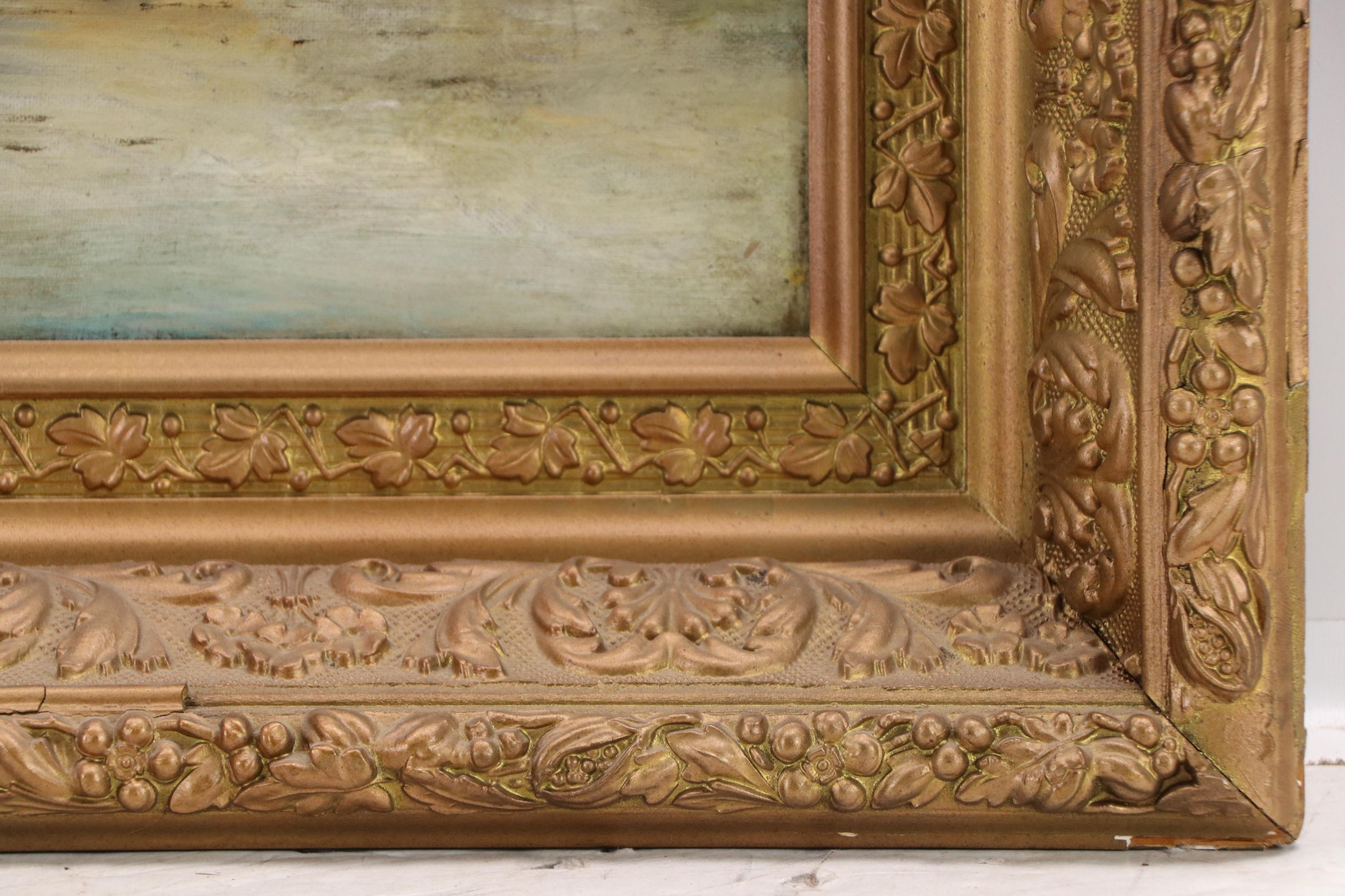 American School Farm Landscape Oil Painting, 1893