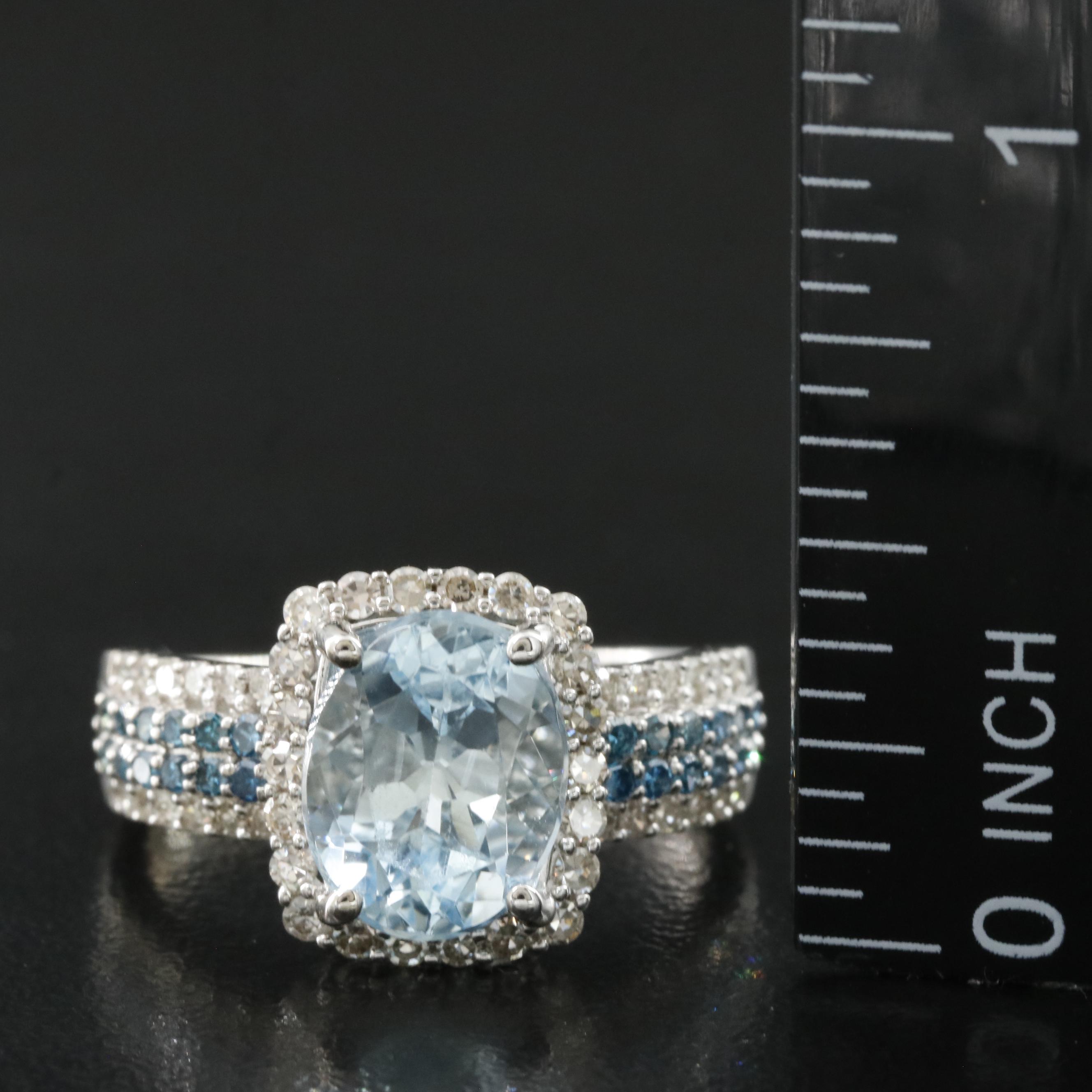 14K Aquamarine and Diamond Ring Including Lab Grown Fancy Blue Diamonds