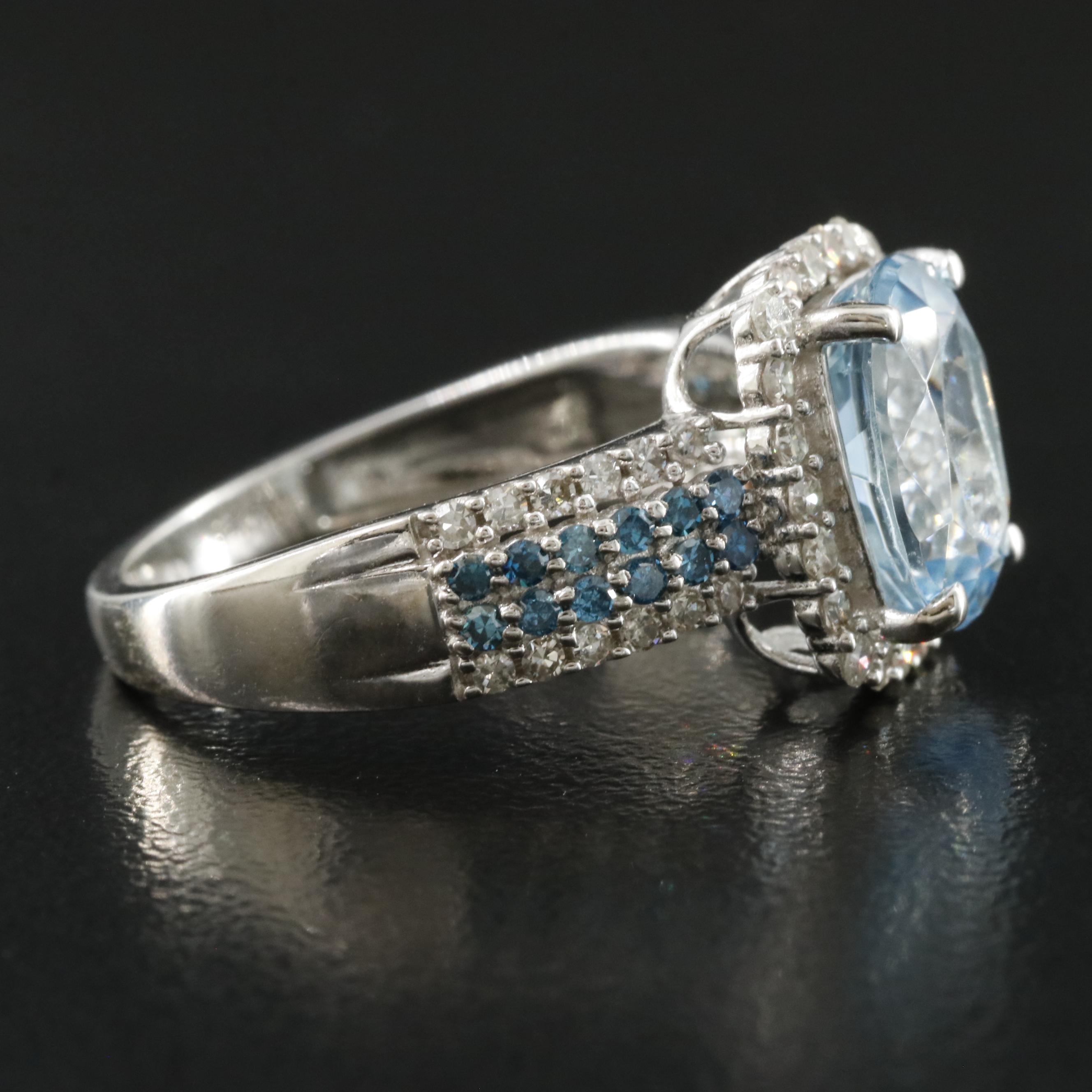 14K Aquamarine and Diamond Ring Including Lab Grown Fancy Blue Diamonds