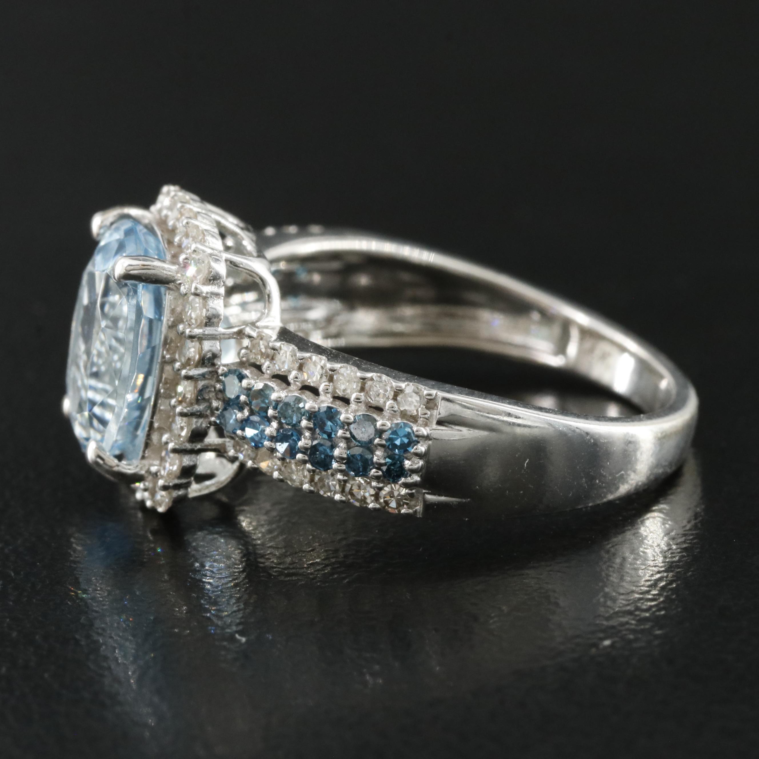 14K Aquamarine and Diamond Ring Including Lab Grown Fancy Blue Diamonds