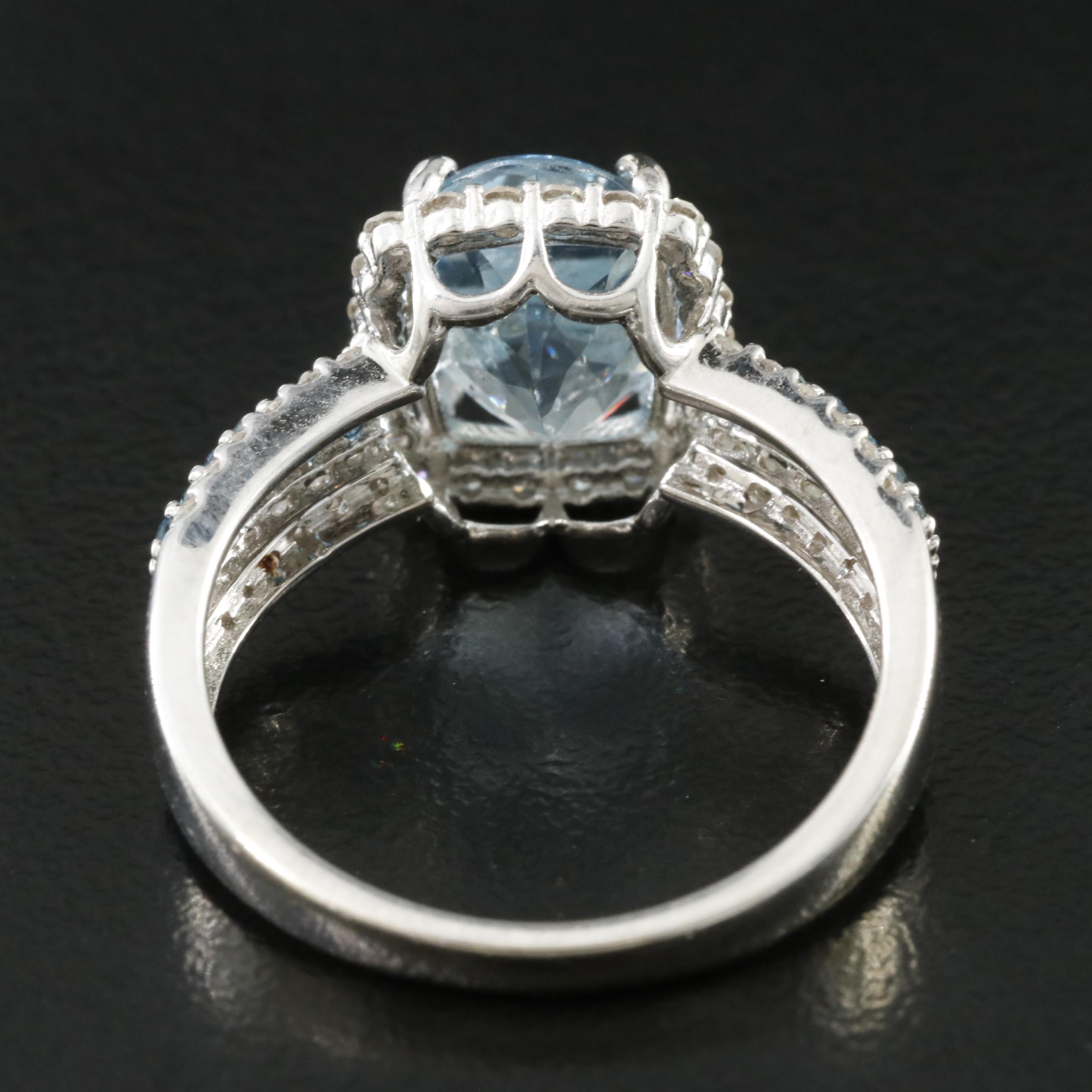 14K Aquamarine and Diamond Ring Including Lab Grown Fancy Blue Diamonds