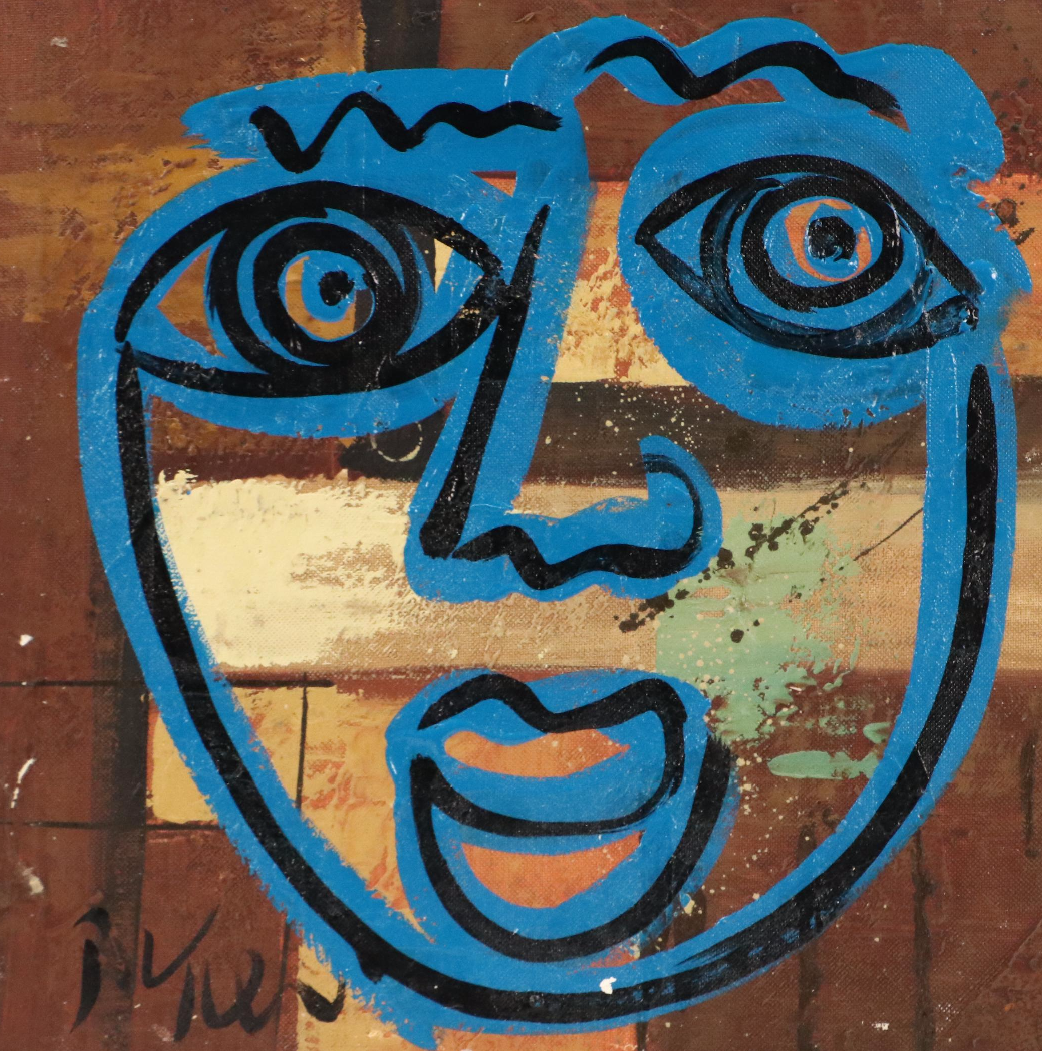 Peter Keil Acrylic Modern Abstract Portrait, Late 20th Century