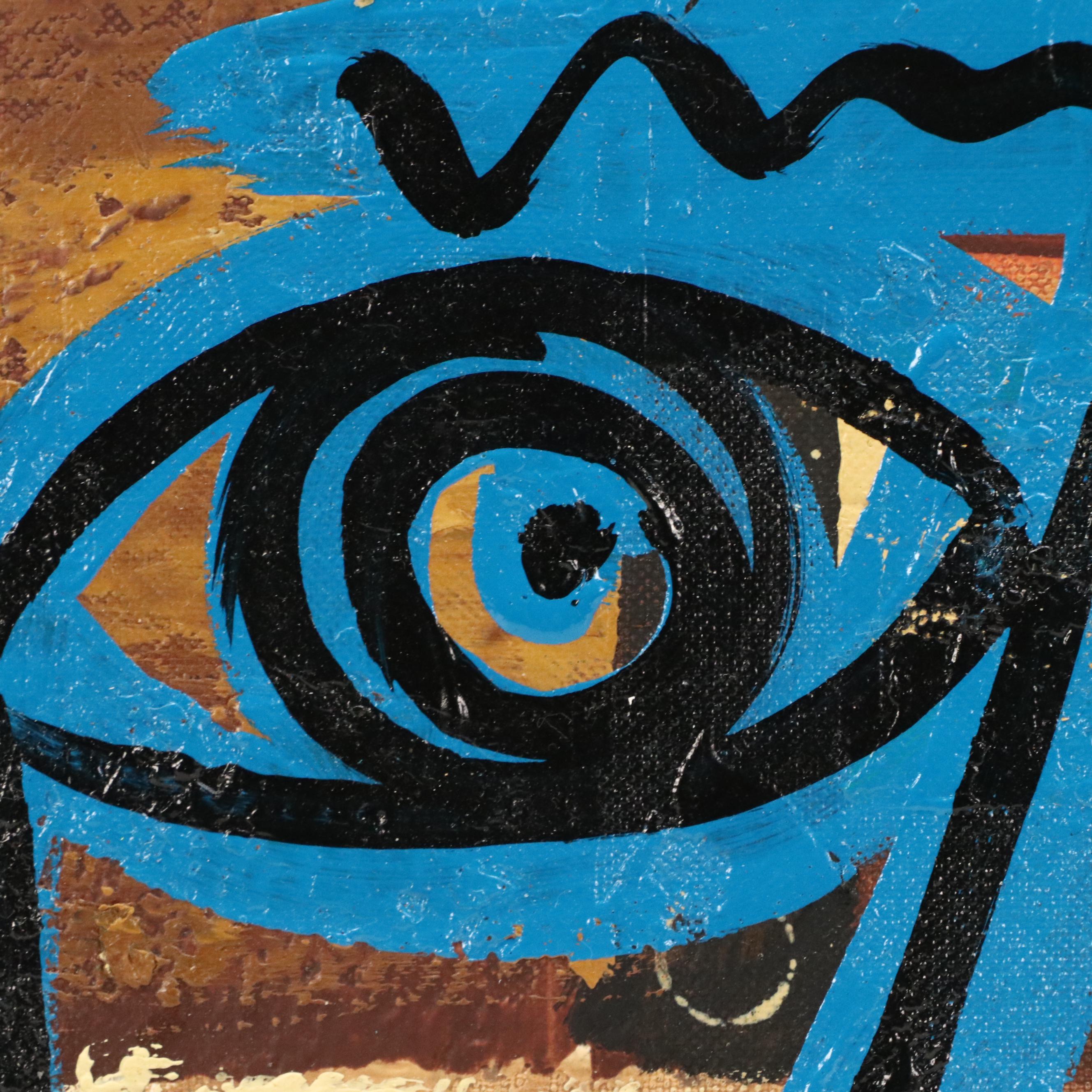 Peter Keil Acrylic Modern Abstract Portrait, Late 20th Century