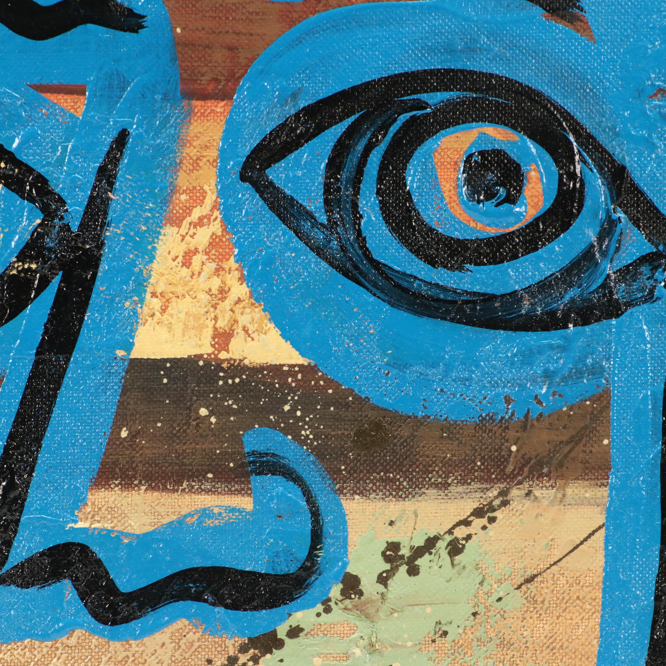 Peter Keil Acrylic Modern Abstract Portrait, Late 20th Century