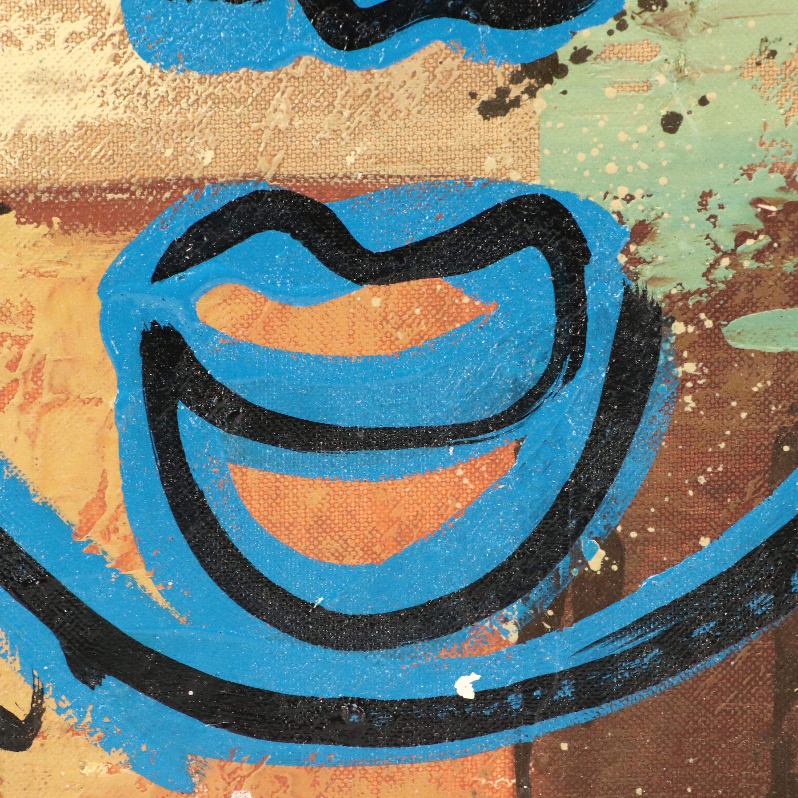 Peter Keil Acrylic Modern Abstract Portrait, Late 20th Century