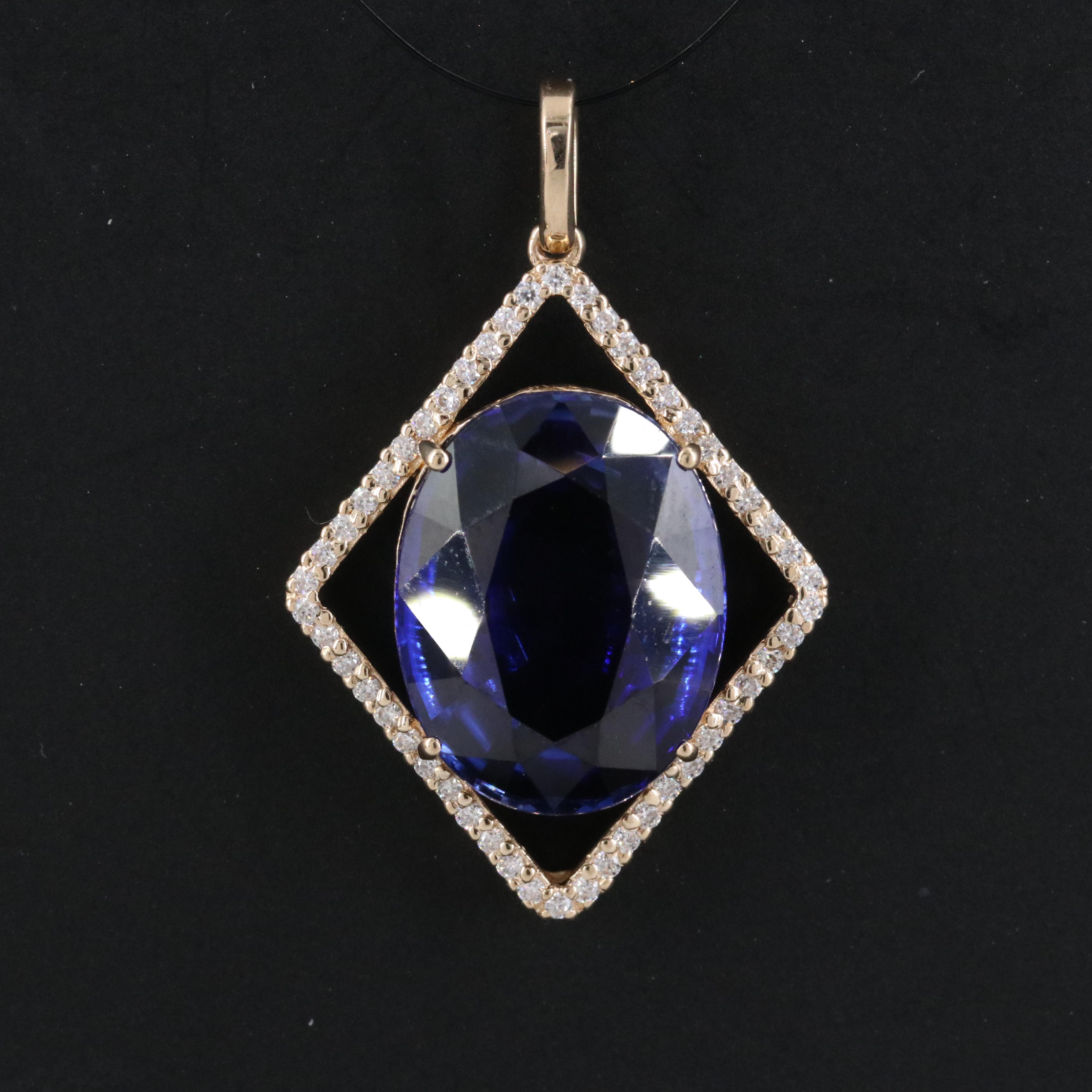14K Sapphire and Moissanite Pendant with IGI Jewelry Report