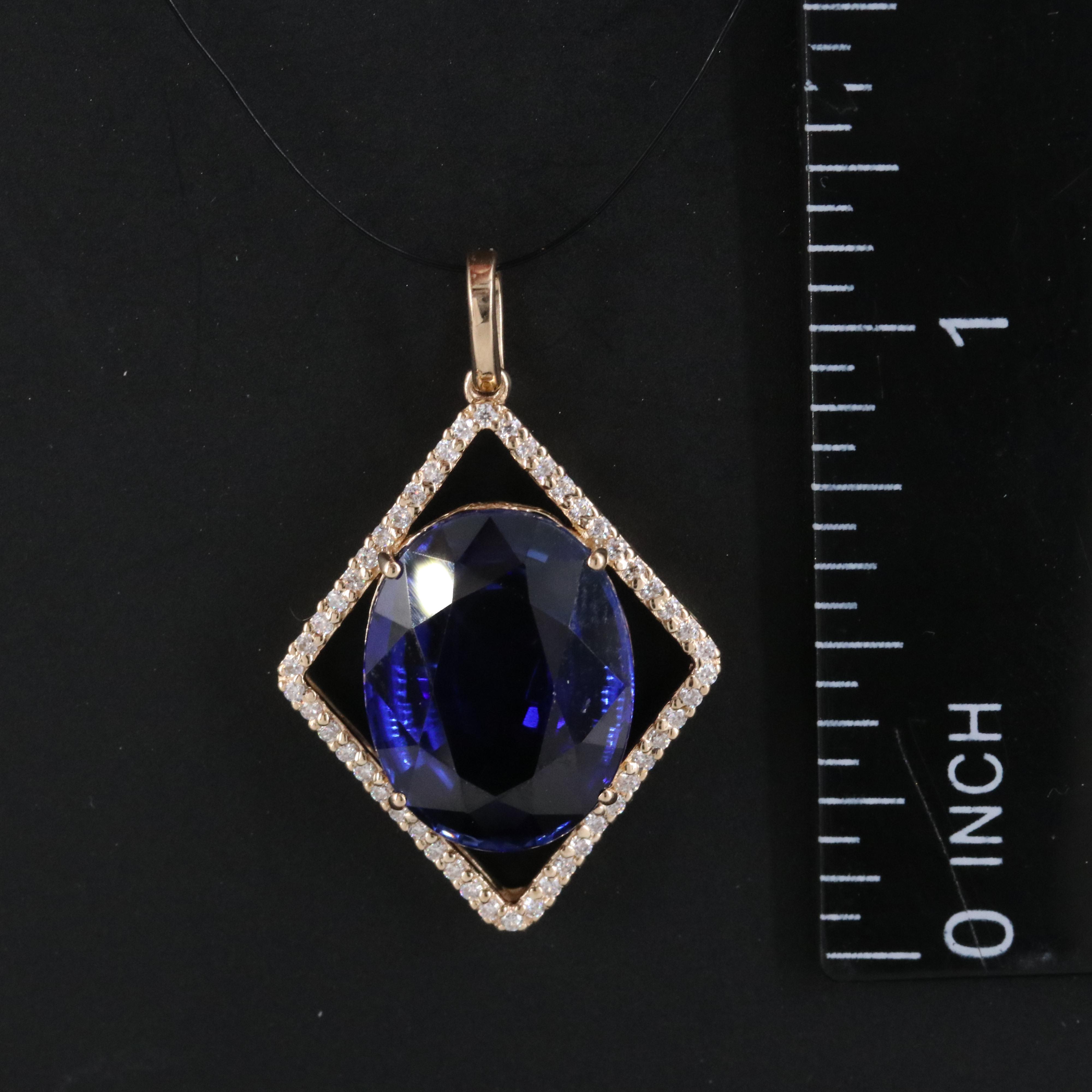 14K Sapphire and Moissanite Pendant with IGI Jewelry Report