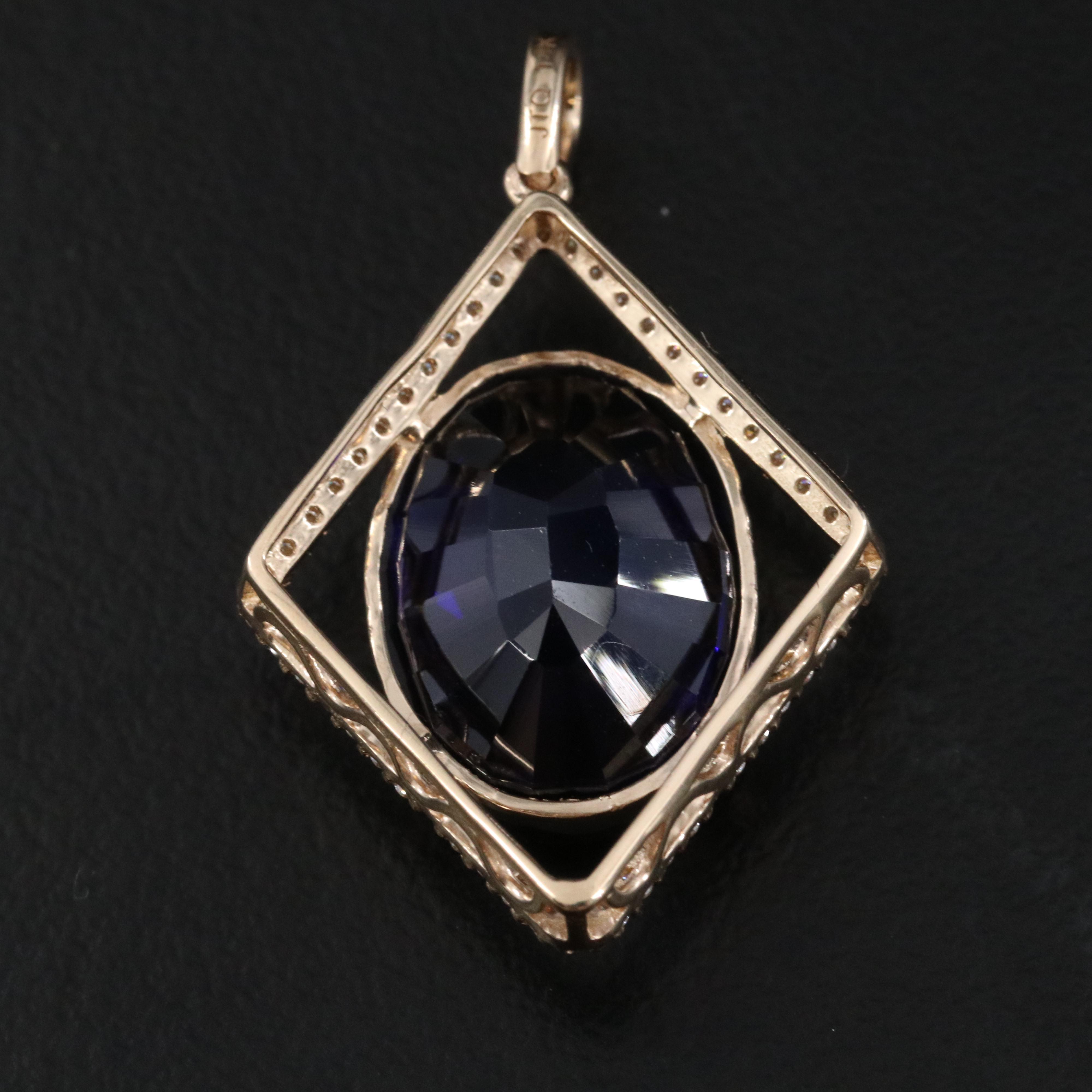 14K Sapphire and Moissanite Pendant with IGI Jewelry Report