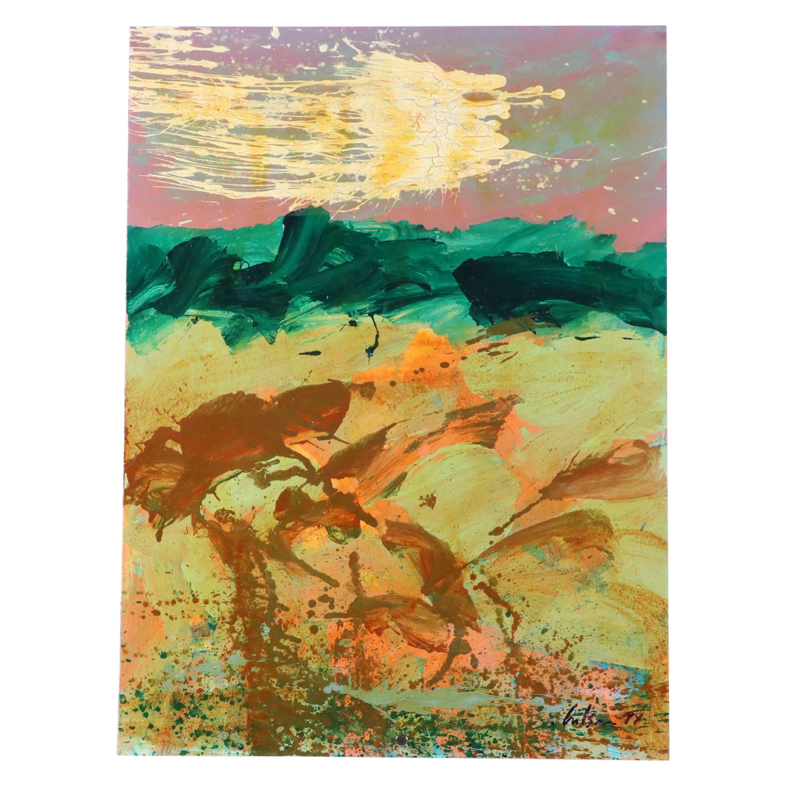 Harry Hilson Expressionist Landscape Acrylic Painting, 1994