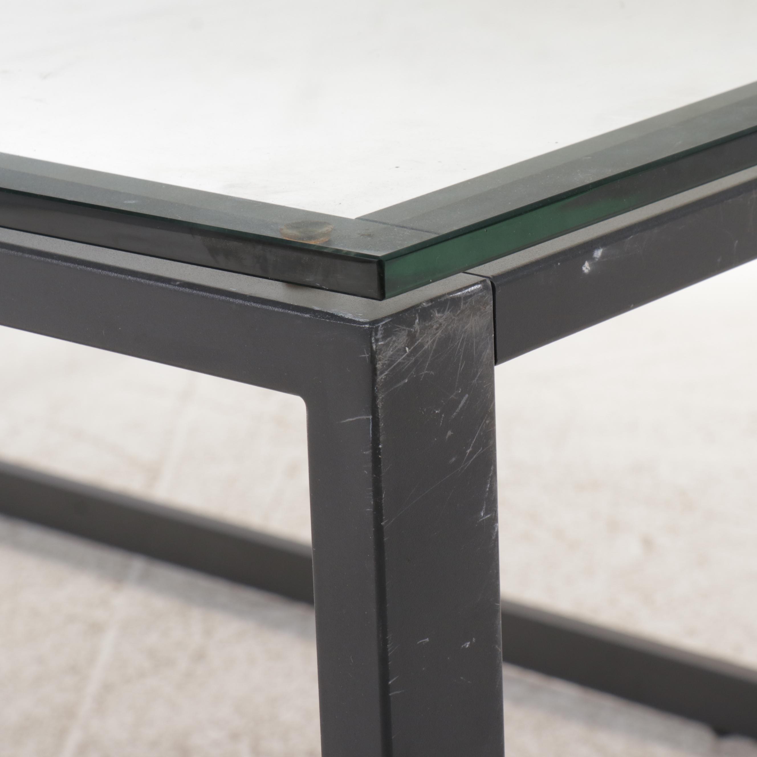 Contemporary Modern Metal Frame L-Shape Desk with Glass Top