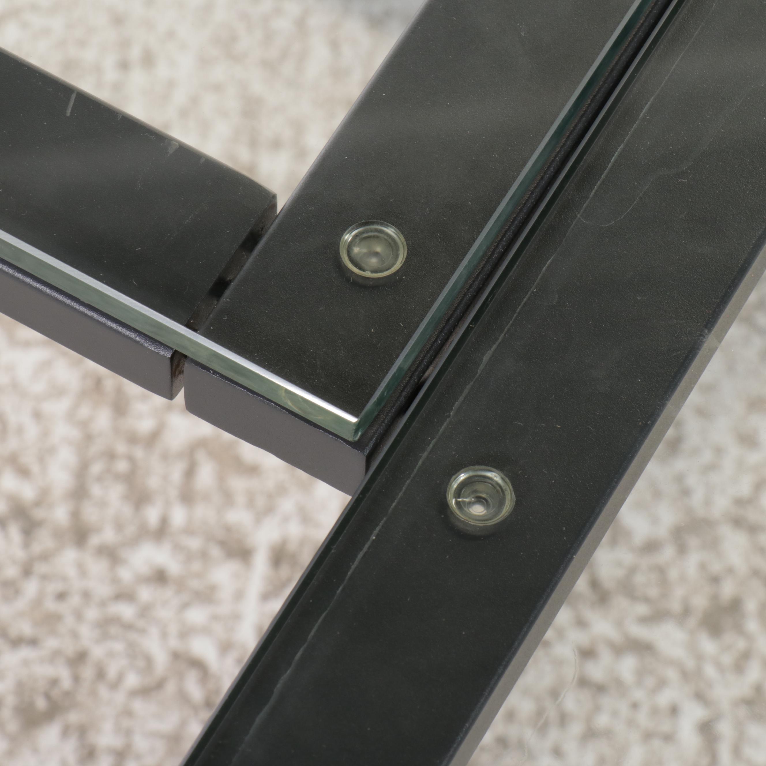 Contemporary Modern Metal Frame L-Shape Desk with Glass Top