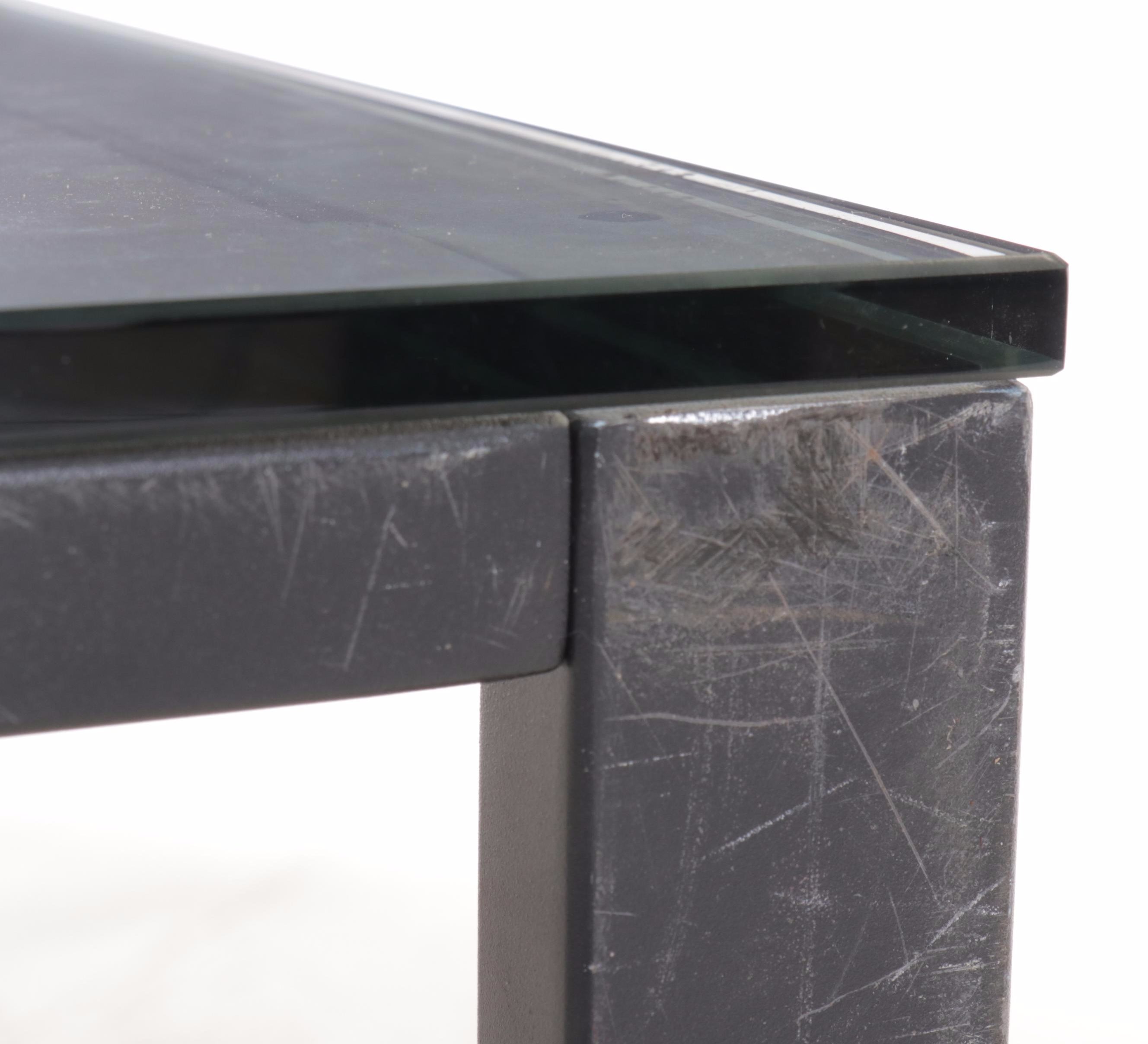 Contemporary Modern Metal Frame L-Shape Desk with Glass Top