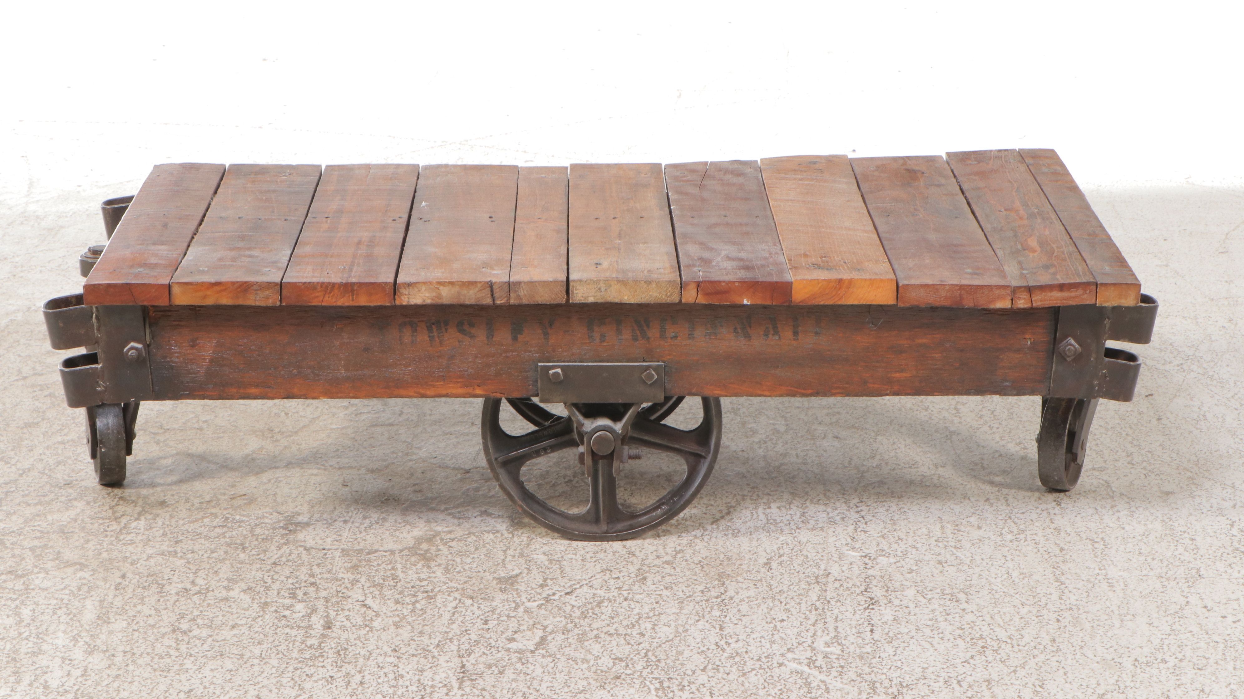 Antique Wooden and Cast Iron Industrial Cart