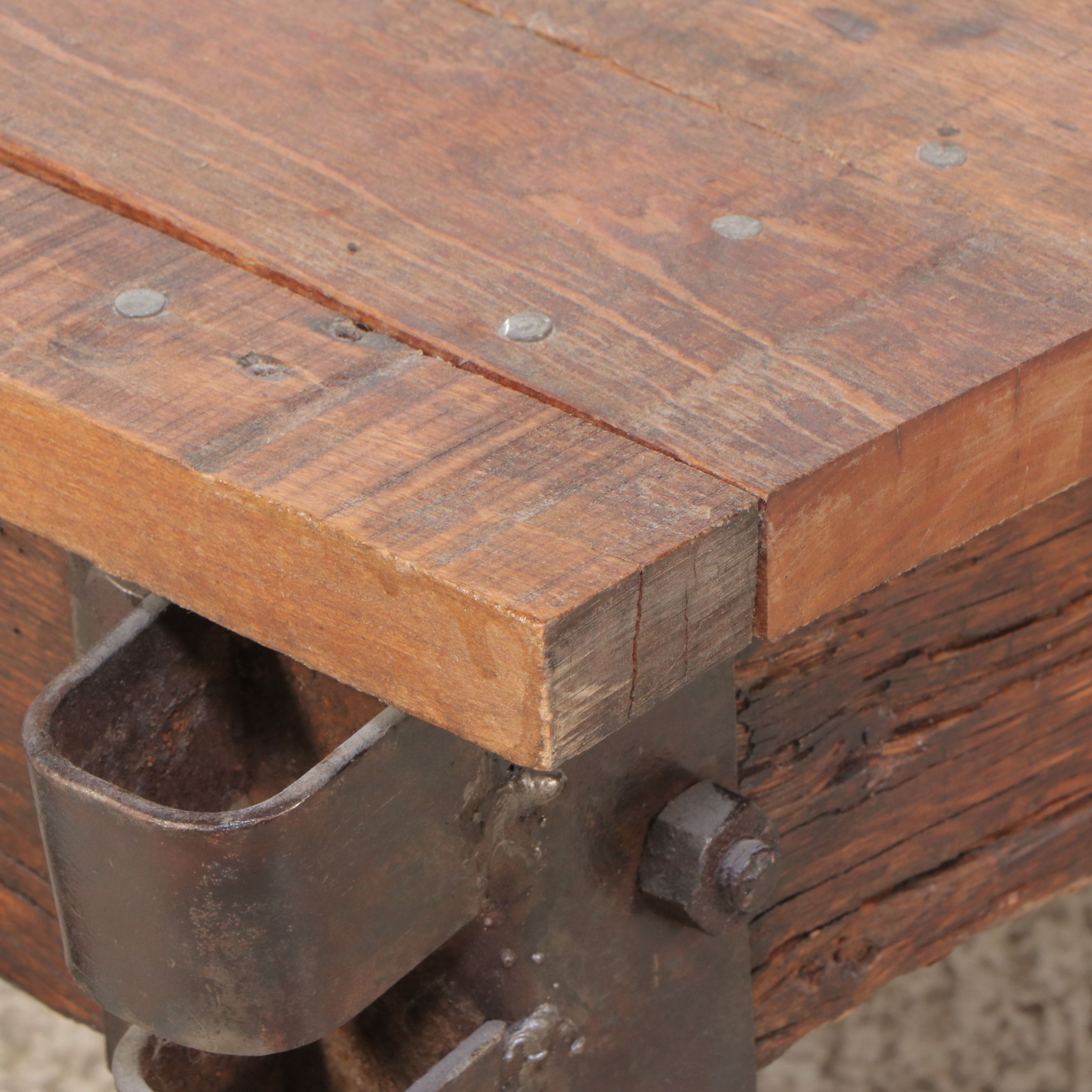 Antique Wooden and Cast Iron Industrial Cart