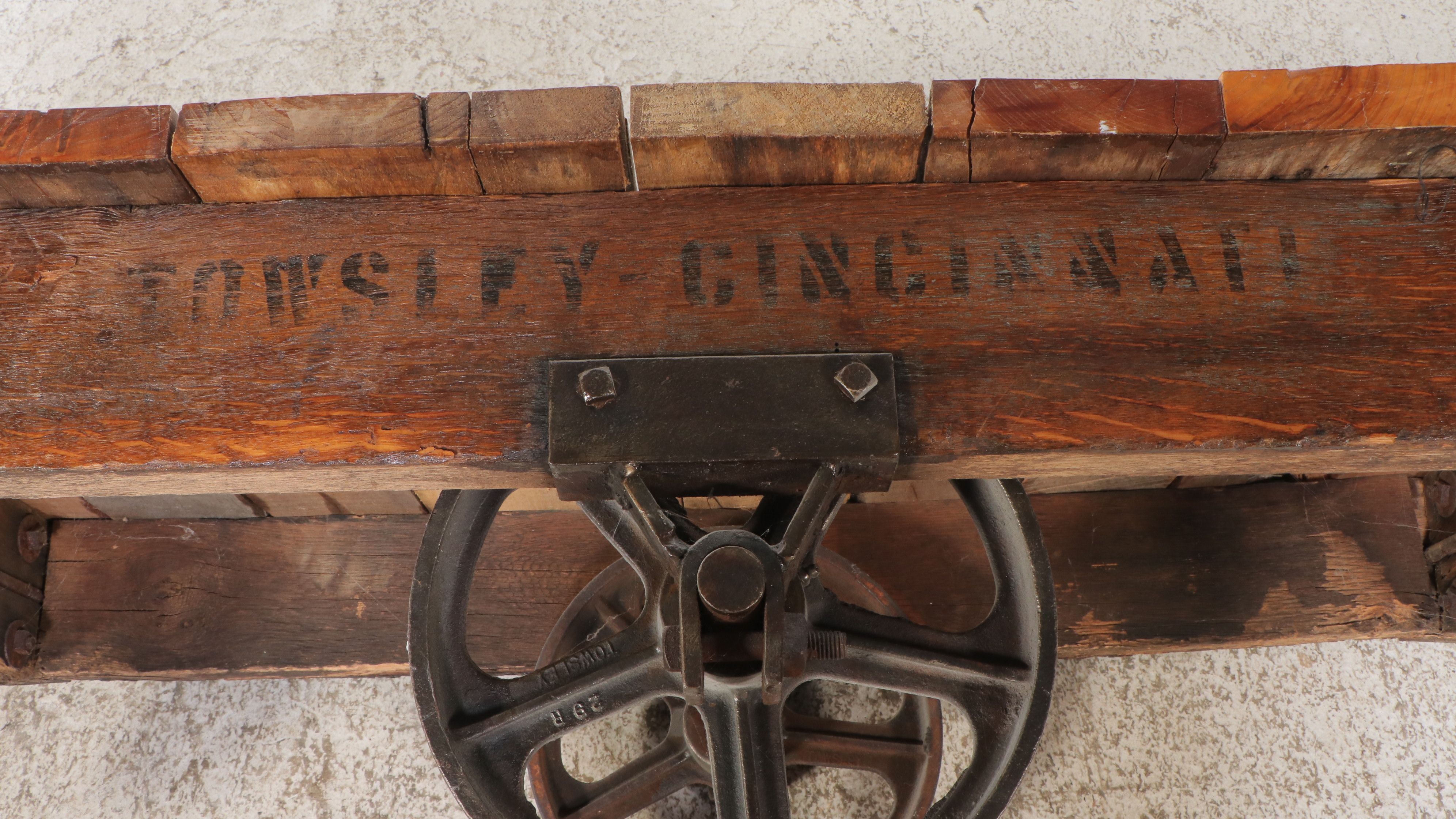 Antique Wooden and Cast Iron Industrial Cart