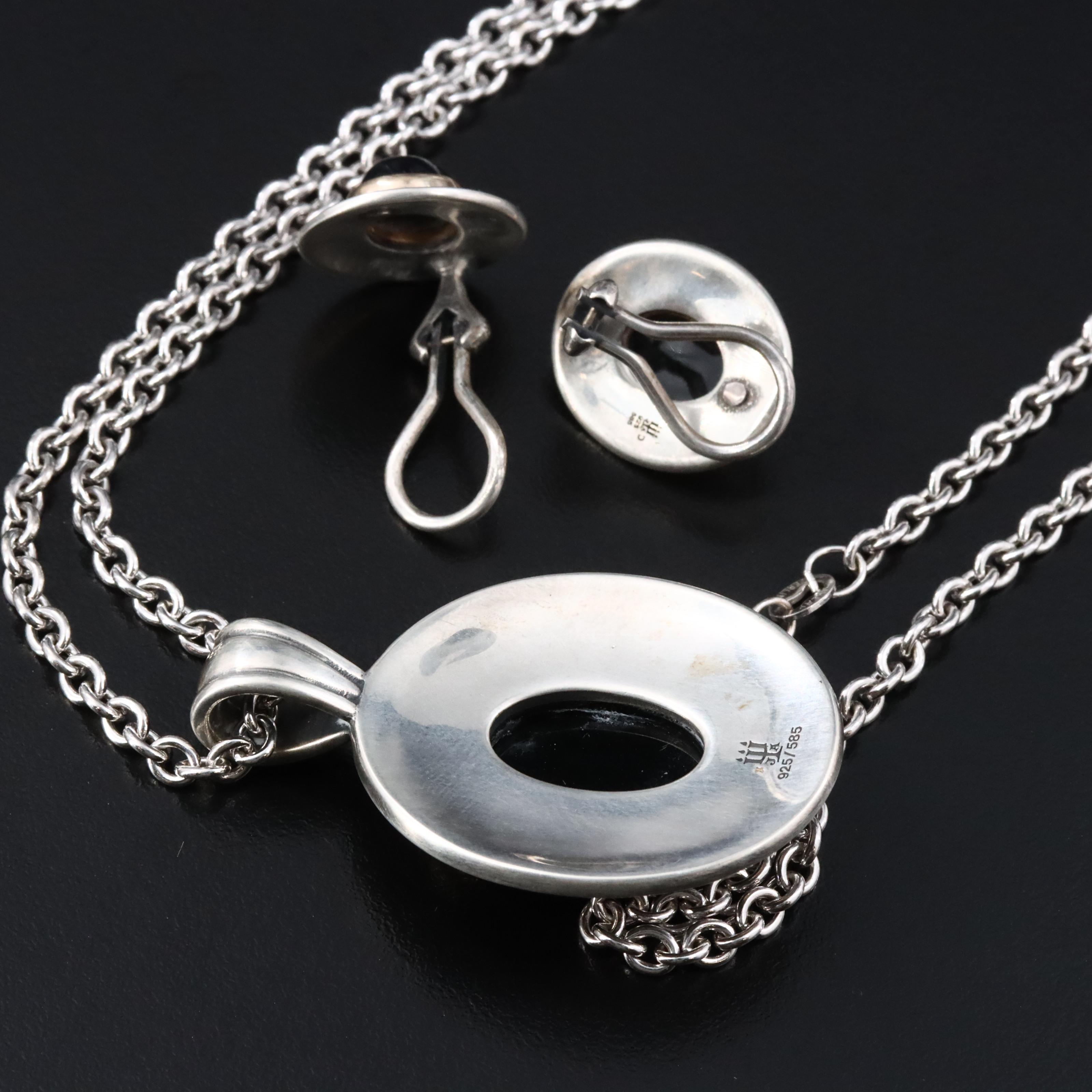 James Avery Sterling Pendant Necklace and Earrings Set with Onyx and 14K Accents