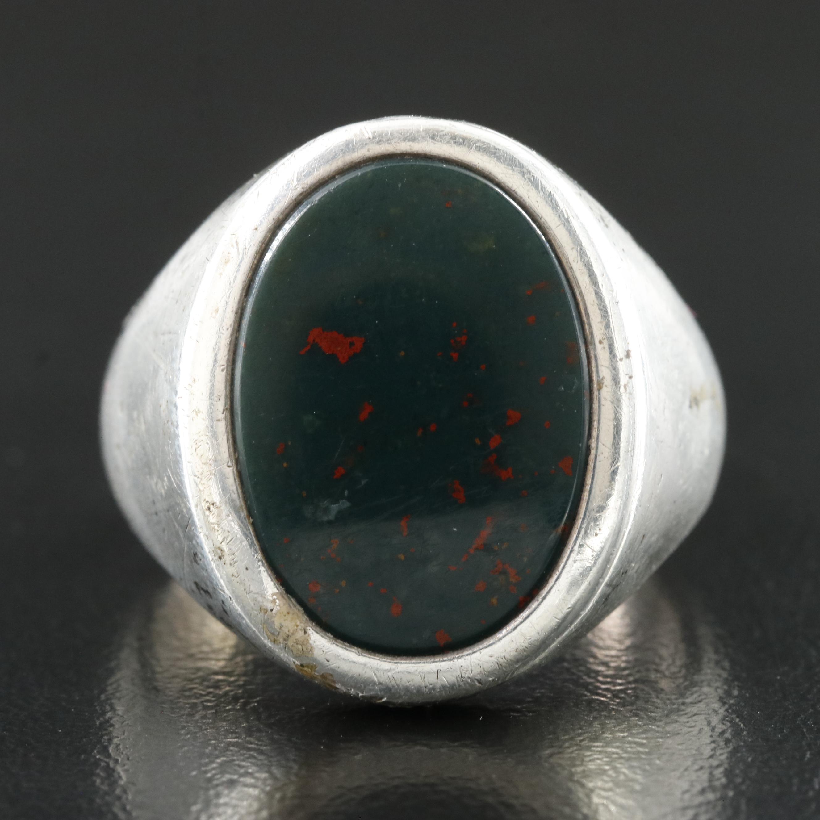 Sterling Bloodstone Signet Ring