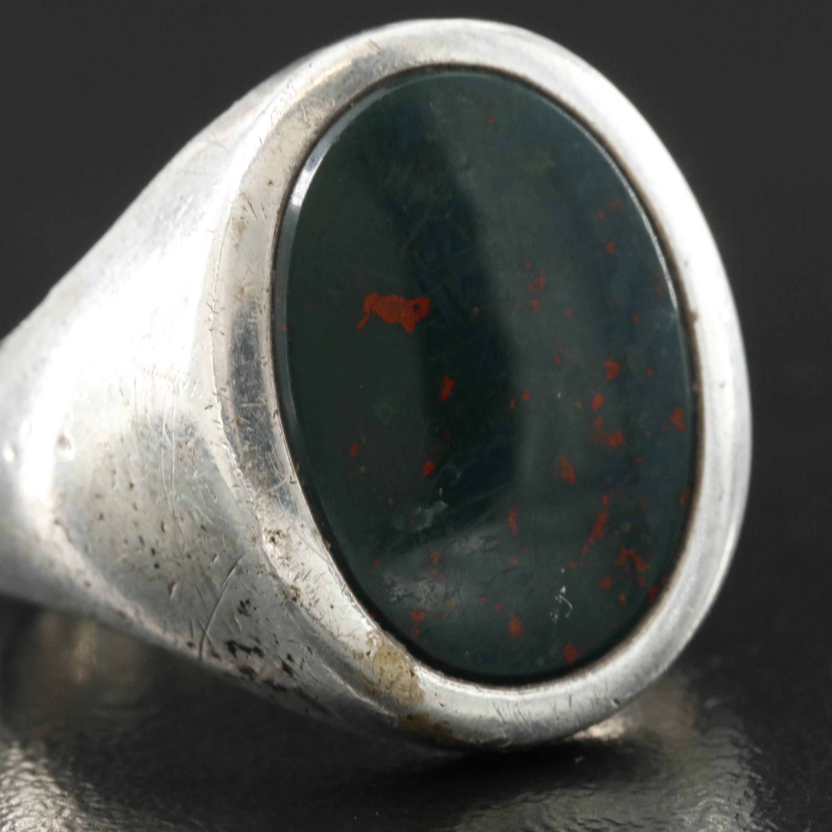 Sterling Bloodstone Signet Ring