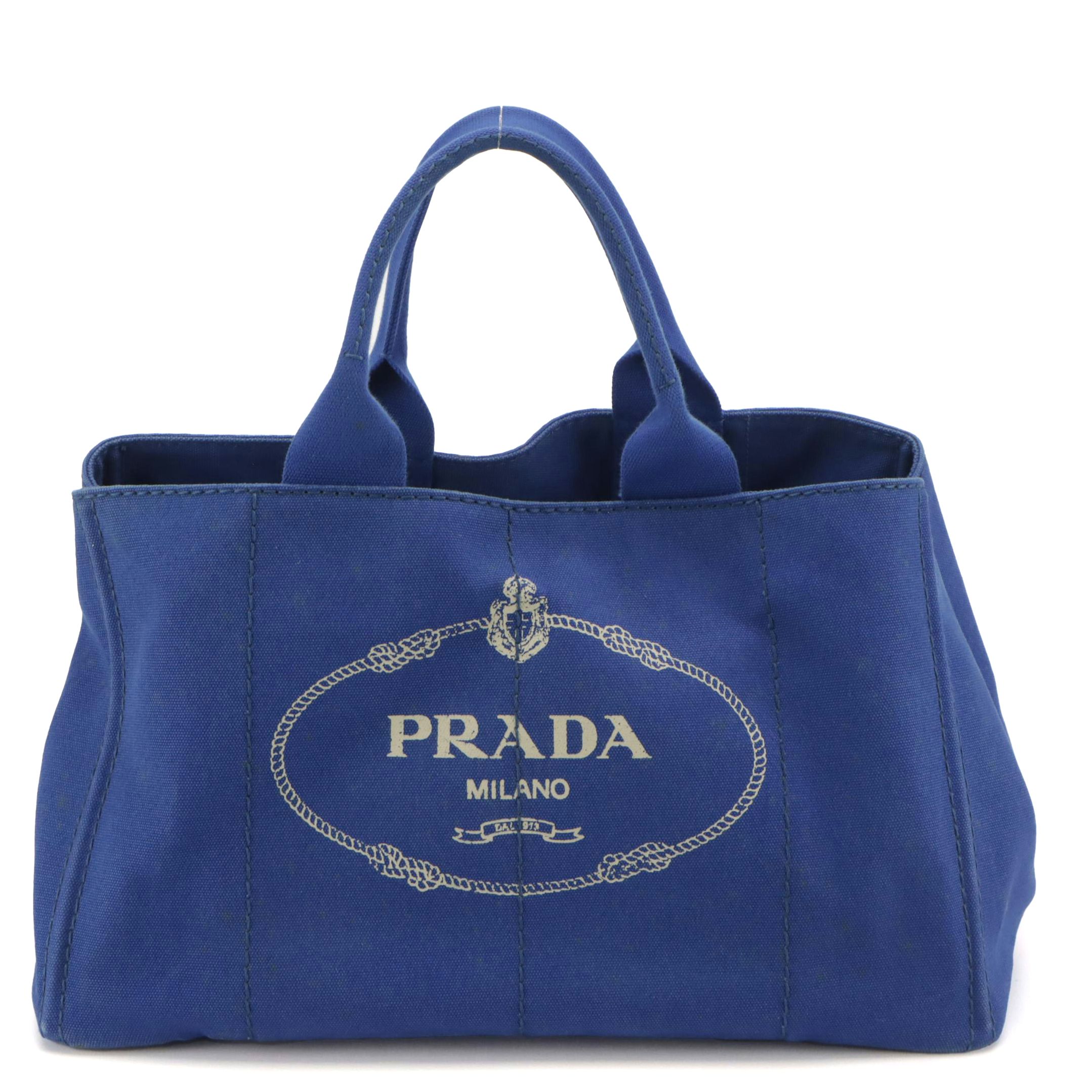 Prada Large Canapa Logo Tote in Cobalt Blue Canvas