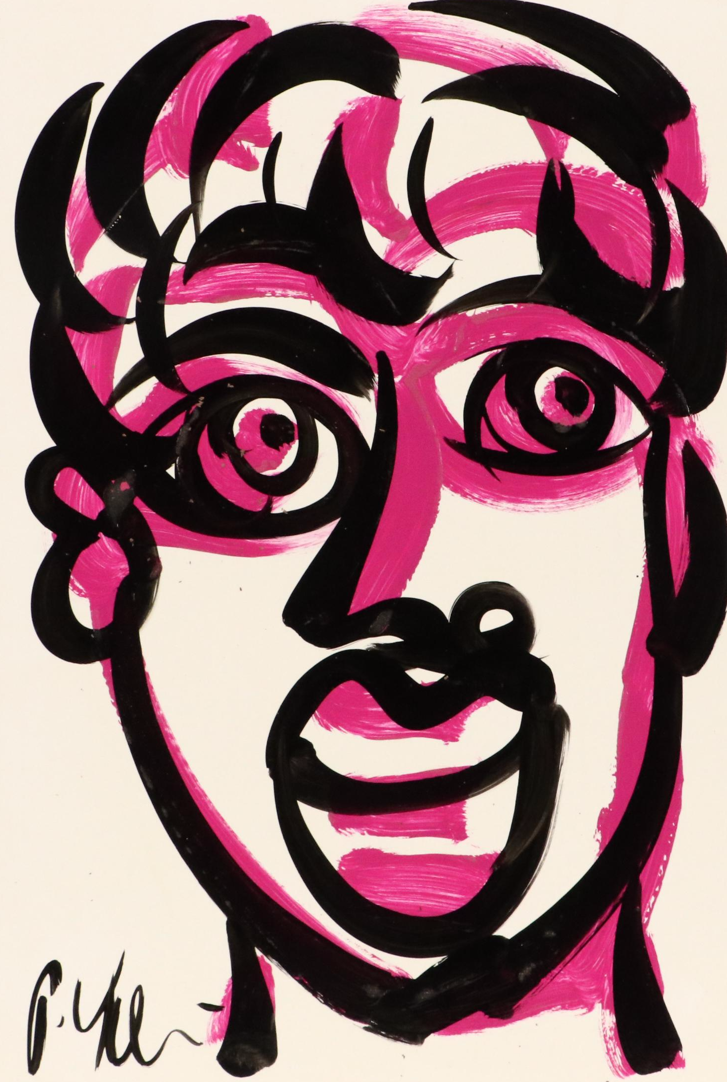 Peter Keil Abstract Acrylic Portrait Painting, Late 20th Century